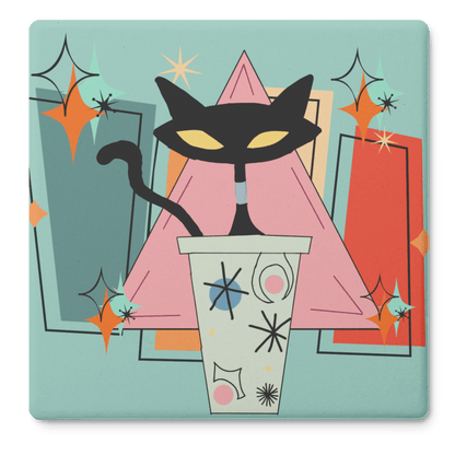 Kate McEnroe New York Atomic Cat Mid Century Modern Coaster Set, Retro Coffee Bar DecorCoasters7021