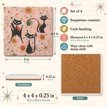 Kate McEnroe New York Atomic Cat Mid Century Modern Coasters, Retro Starburst Drink MatsCoasters7021