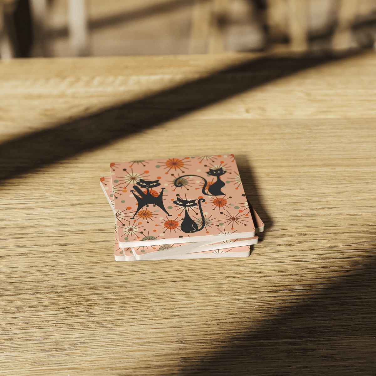 Kate McEnroe New York Atomic Cat Mid Century Modern Coasters, Retro Starburst Drink MatsCoasters7021