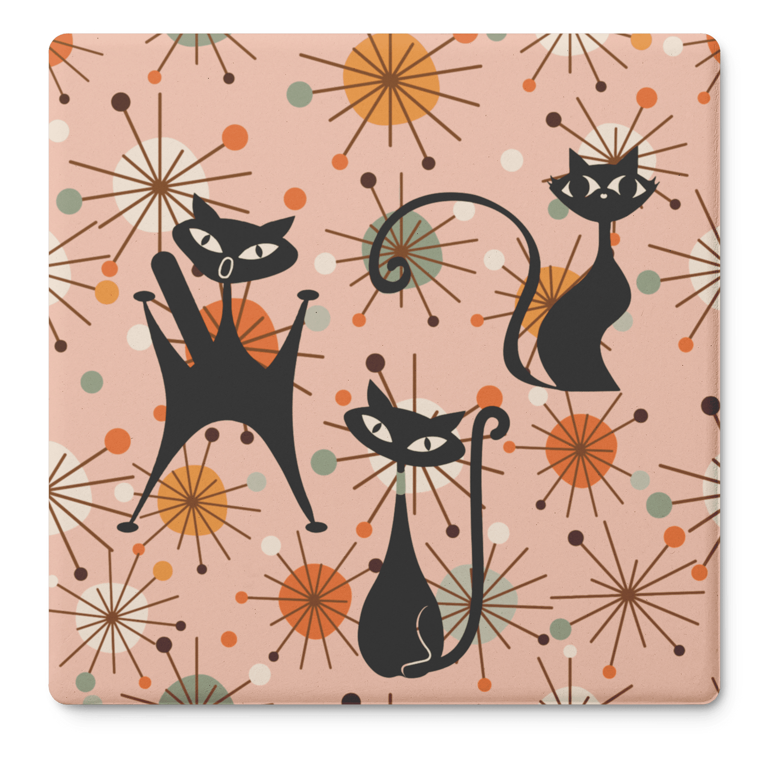 Kate McEnroe New York Atomic Cat Mid Century Modern Coasters, Retro Starburst Drink MatsCoasters7021