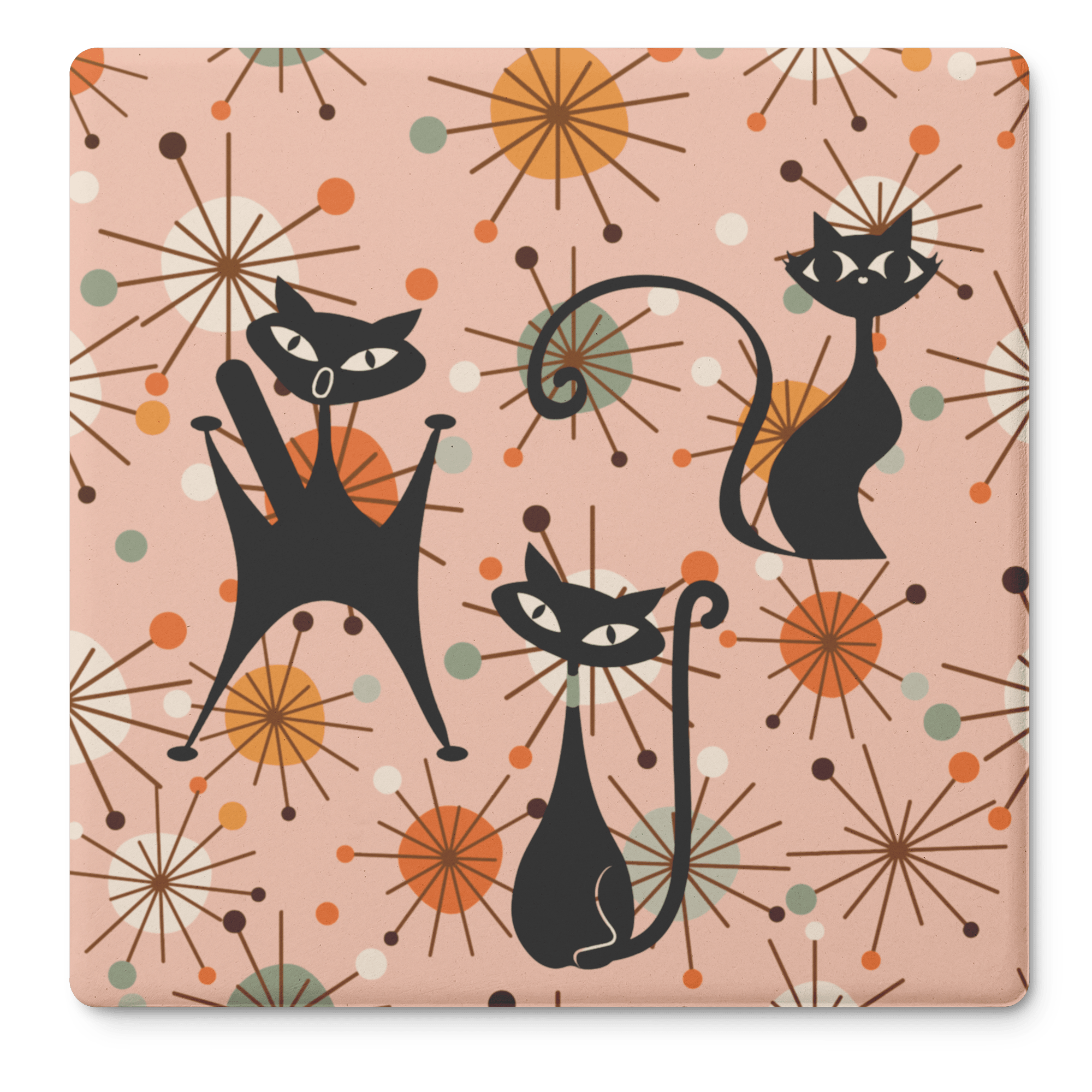 Kate McEnroe New York Atomic Cat Mid Century Modern Coasters, Retro Starburst Drink MatsCoasters7021