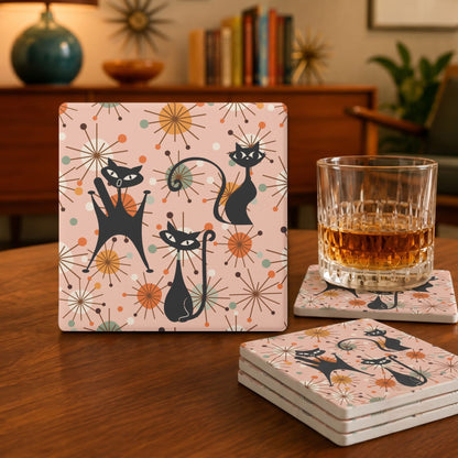 Kate McEnroe New York Atomic Cat Mid Century Modern Coasters, Retro Starburst Drink MatsCoasters7021