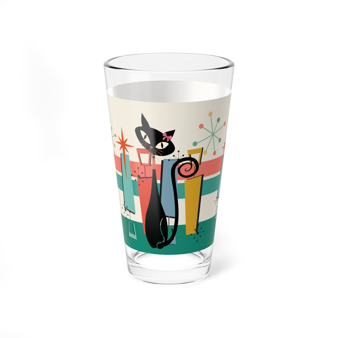 Kate McEnroe New York Atomic Cat Mid Century Modern Cocktail Pint Glass, Retro Starburst Barware, 50s MCM Kitsch Party DrinkwarePint Glasses28609980842716625994