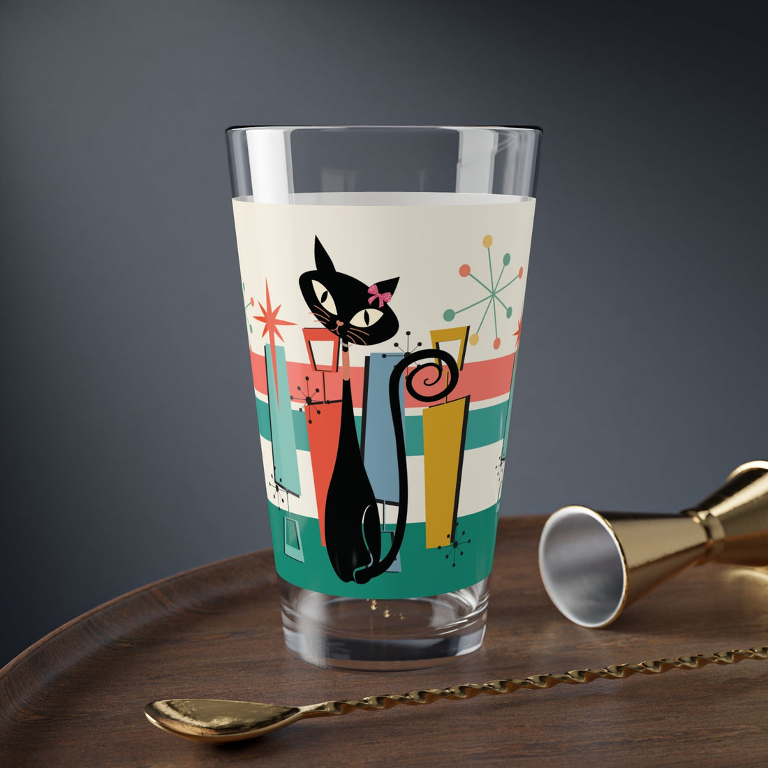 Kate McEnroe New York Atomic Cat Mid Century Modern Cocktail Pint Glass, Retro Starburst Barware, 50s MCM Kitsch Party DrinkwarePint Glasses28609980842716625994