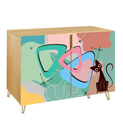 Kate McEnroe New York Atomic Cat Mid Century Modern Credenza, Googie Starburst Retro Storage, 50s Mod CabinetStorage CabinetsfnEX7qx0A4