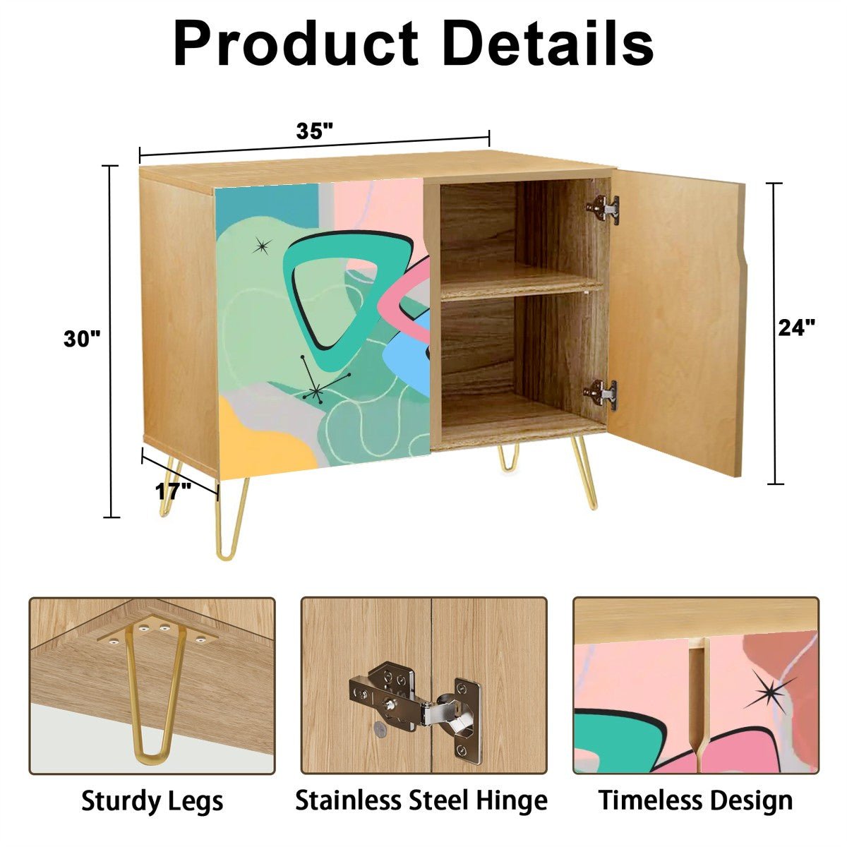 Kate McEnroe New York Atomic Cat Mid Century Modern Credenza, Googie Starburst Retro Storage, 50s Mod CabinetStorage CabinetsfnEX7qx0A4