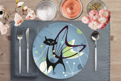 Kate McEnroe New York Atomic Cat Mid Century Modern Dinner PlatePlatesP20 - CAT - BLU - 25S