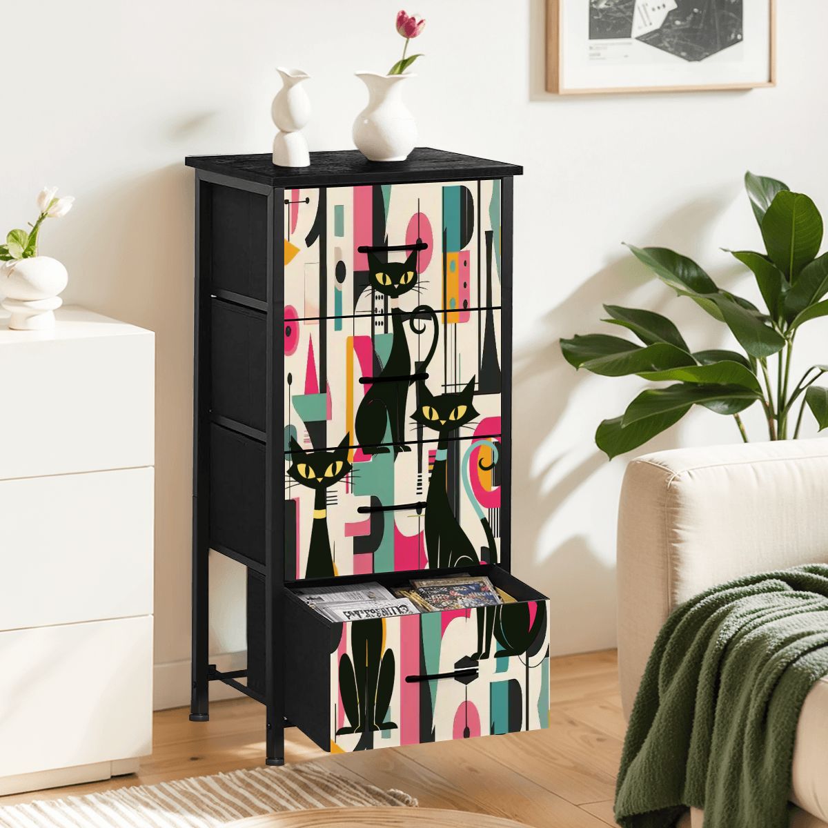 Kate McEnroe New York Atomic Cat Mid Century Modern Dresser, Retro 50s Geometric Abstract Drawer ChestDressersSLvmuqLmJZ