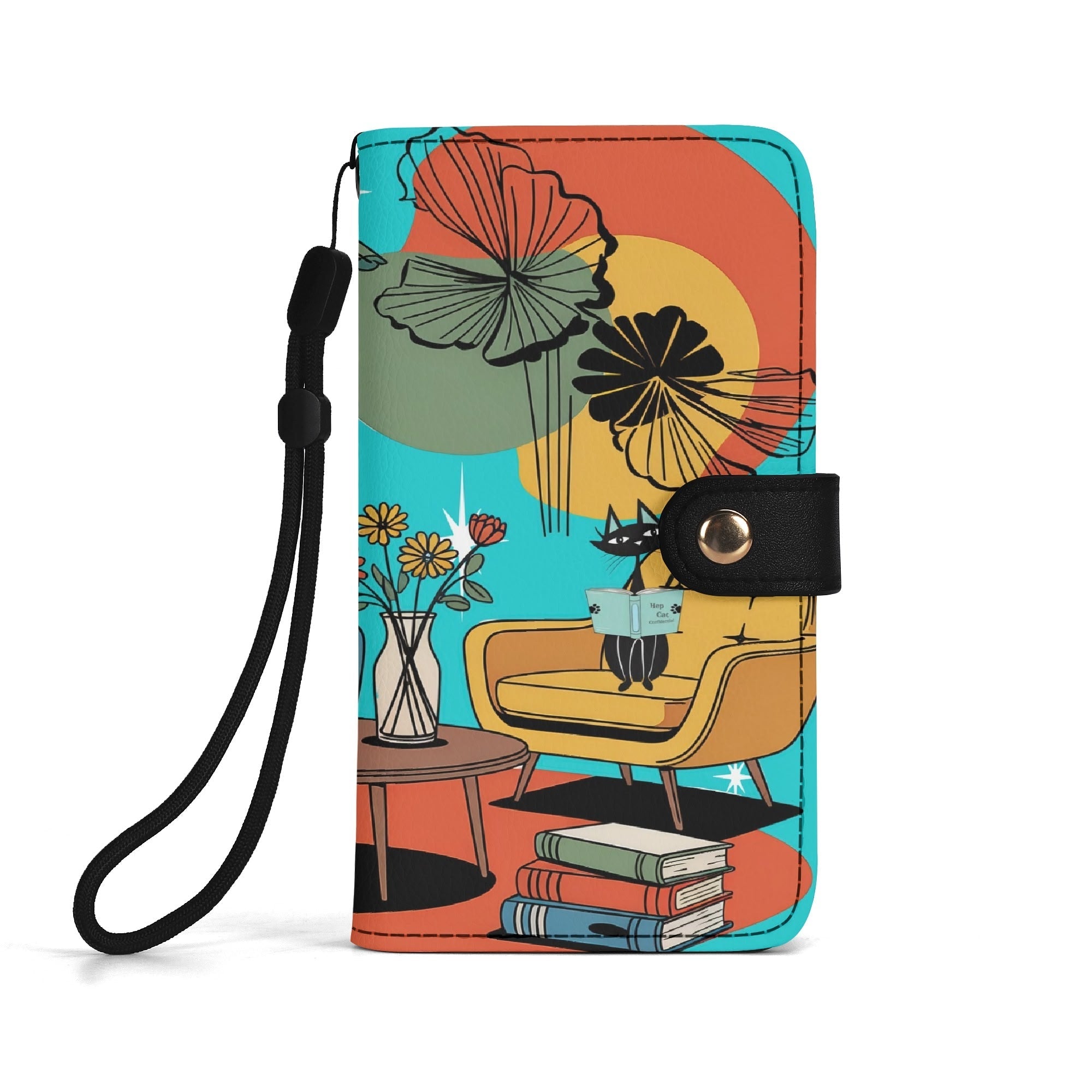 Kate McEnroe New York Atomic Cat Mid Century Modern Flip Phone Case, Retro Mod Living Room Art WalletPhone CasesN67G659W - 1