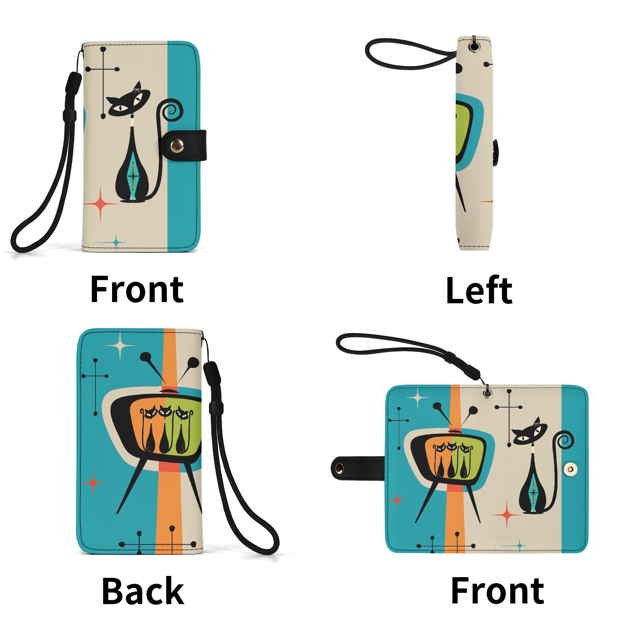 Kate McEnroe New York Atomic Cat Mid Century Modern Flip Phone Case, Retro TV Kitsch Wallet Cover, 50s Mod Mobile HolderPhone CasesWLXDEK6W - 1