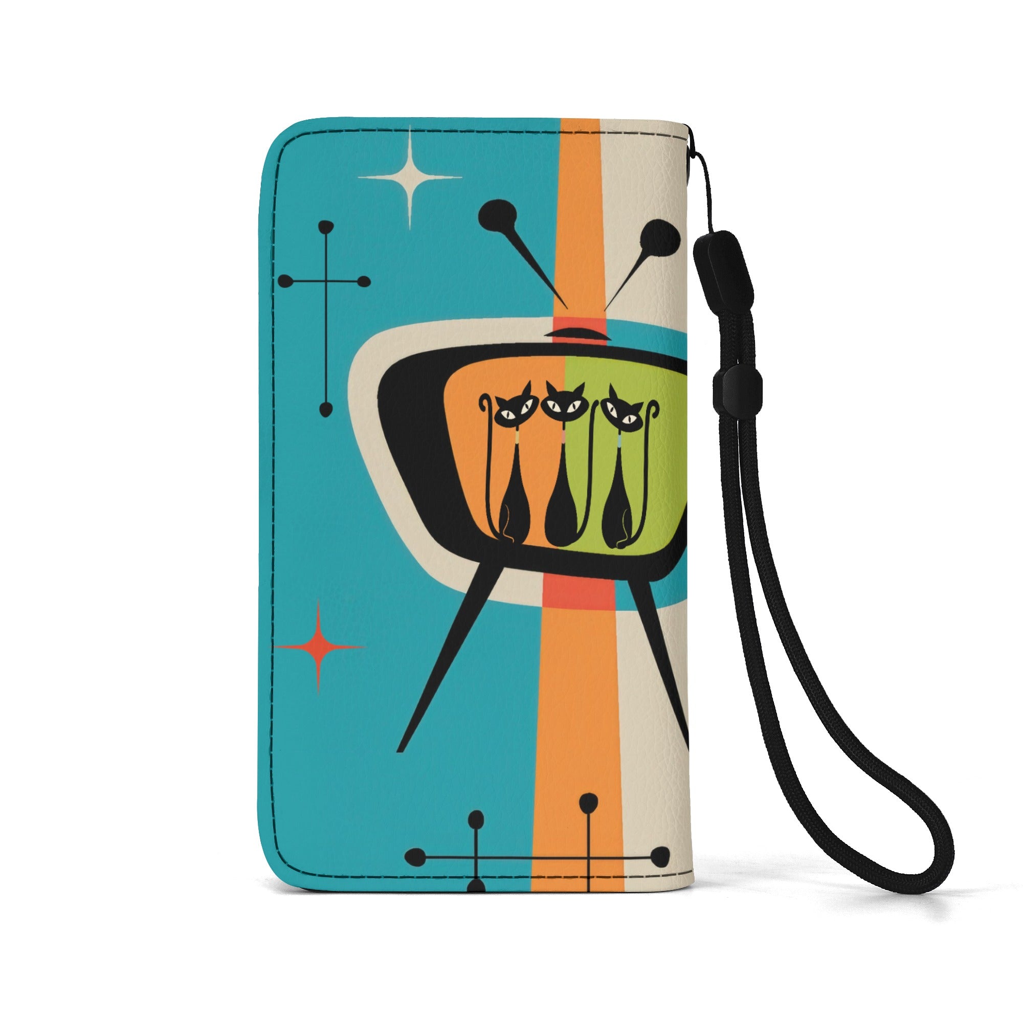 Kate McEnroe New York Atomic Cat Mid Century Modern Flip Phone Case, Retro TV Kitsch Wallet Cover, 50s Mod Mobile HolderPhone CasesWLXDEK6W - 1
