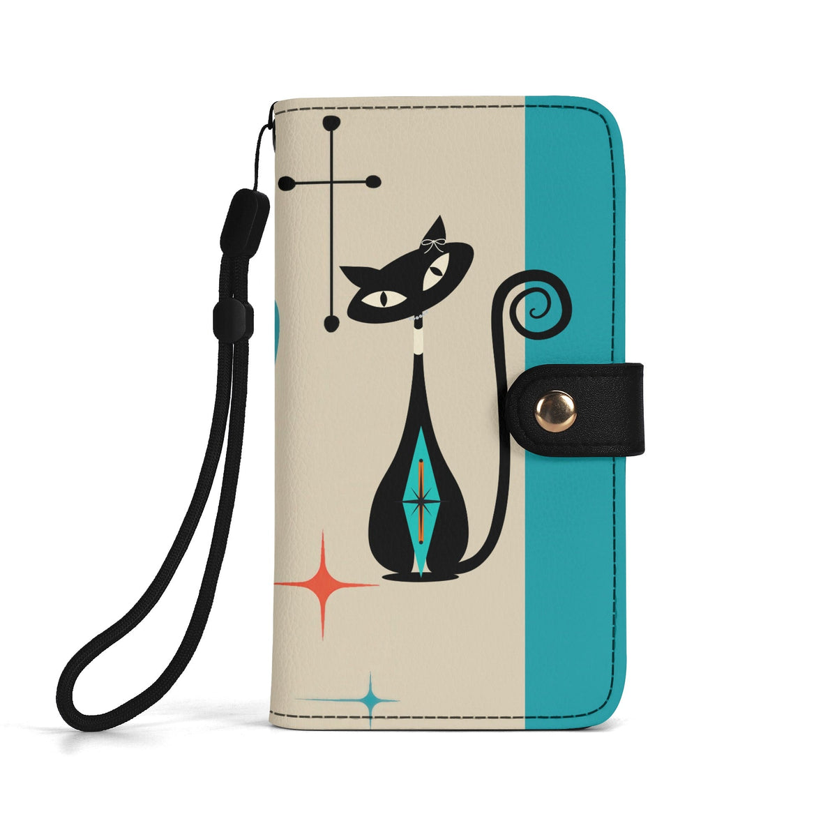 Kate McEnroe New York Atomic Cat Mid Century Modern Flip Phone Case, Retro TV Kitsch Wallet Cover, 50s Mod Mobile HolderPhone CasesWLXDEK6W - 1