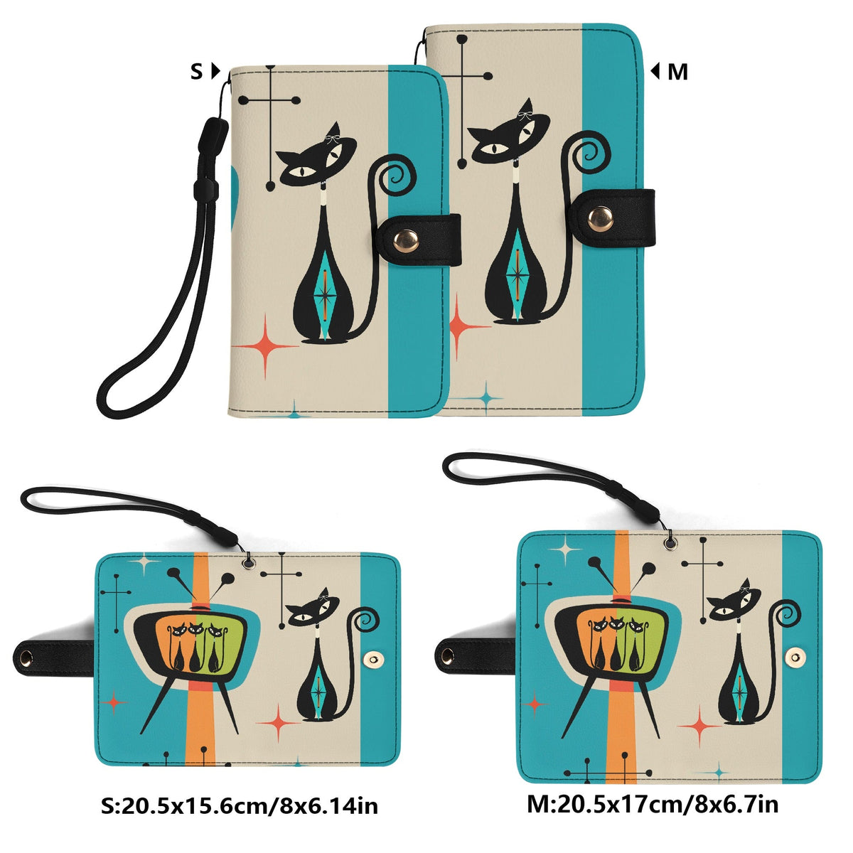 Kate McEnroe New York Atomic Cat Mid Century Modern Flip Phone Case, Retro TV Kitsch Wallet Cover, 50s Mod Mobile HolderPhone CasesWLXDEK6W - 1