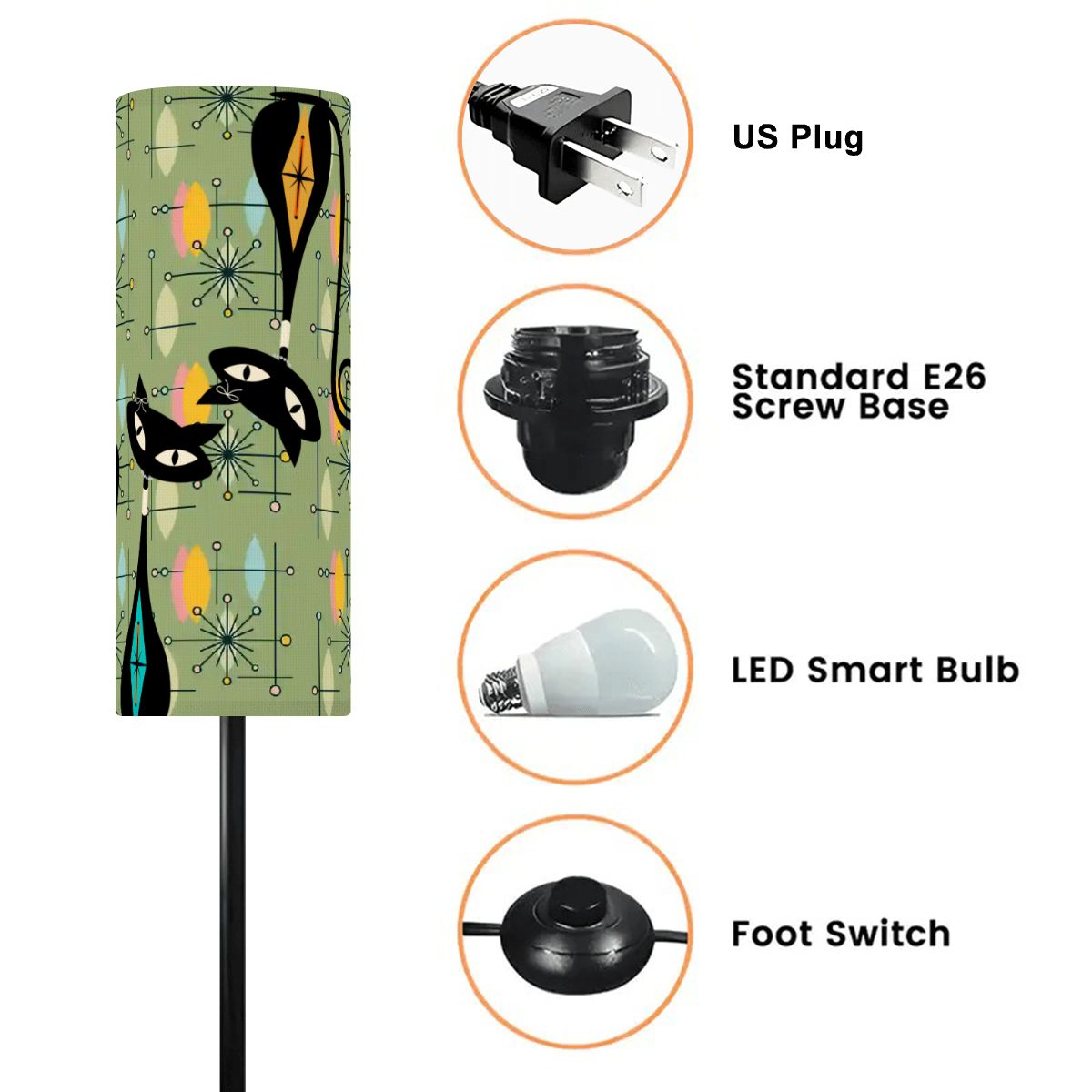 Kate McEnroe New York Atomic Cat Mid Century Modern Floor Lamp, Retro Sputnik Starburst Accent Light, 50s MCM Home DecorSlim Floor Lamps0qdSrTQKOq