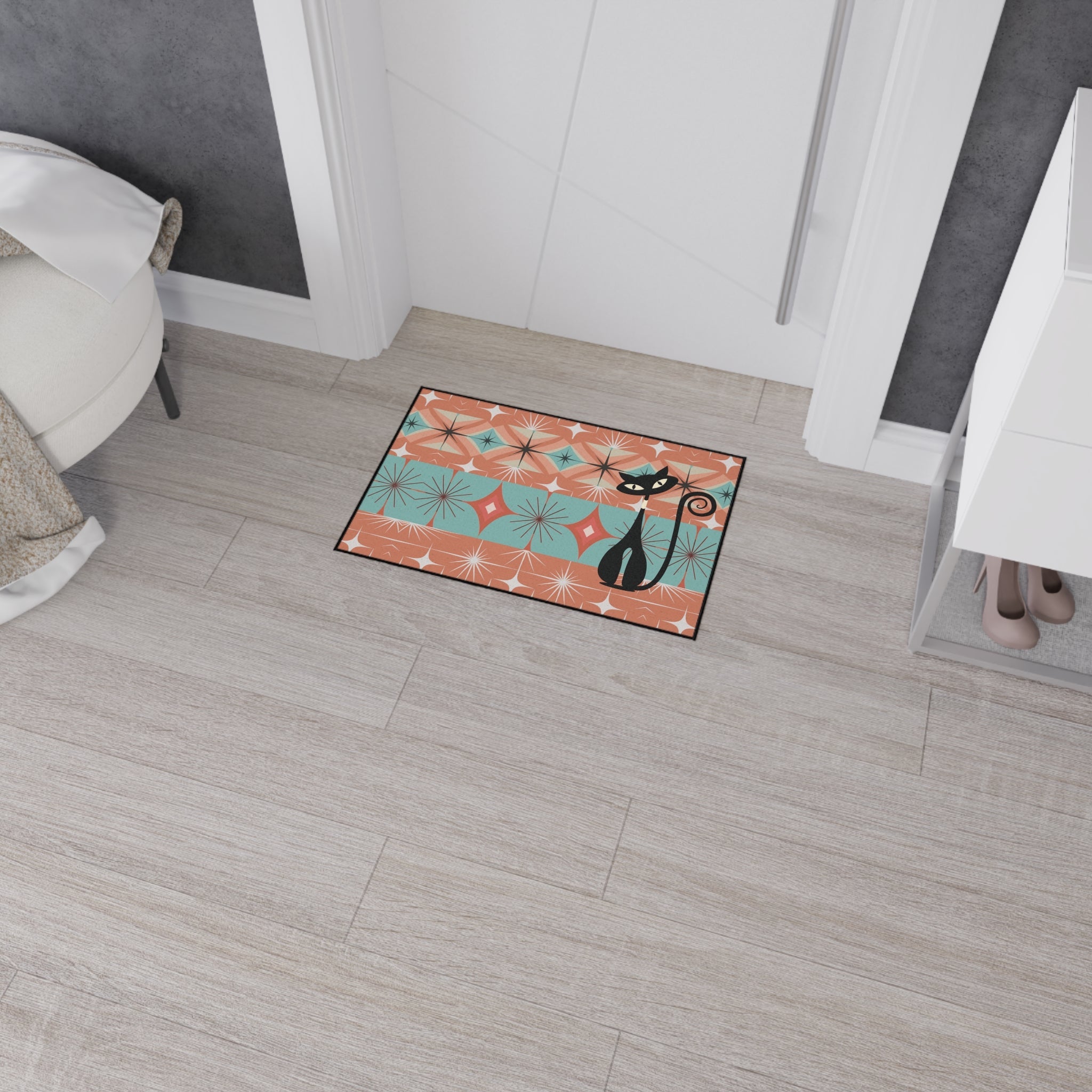 Kate McEnroe New York Atomic Cat Mid Century Modern Floor Mat, Retro Starburst RugDoor Mats18152788359321381718
