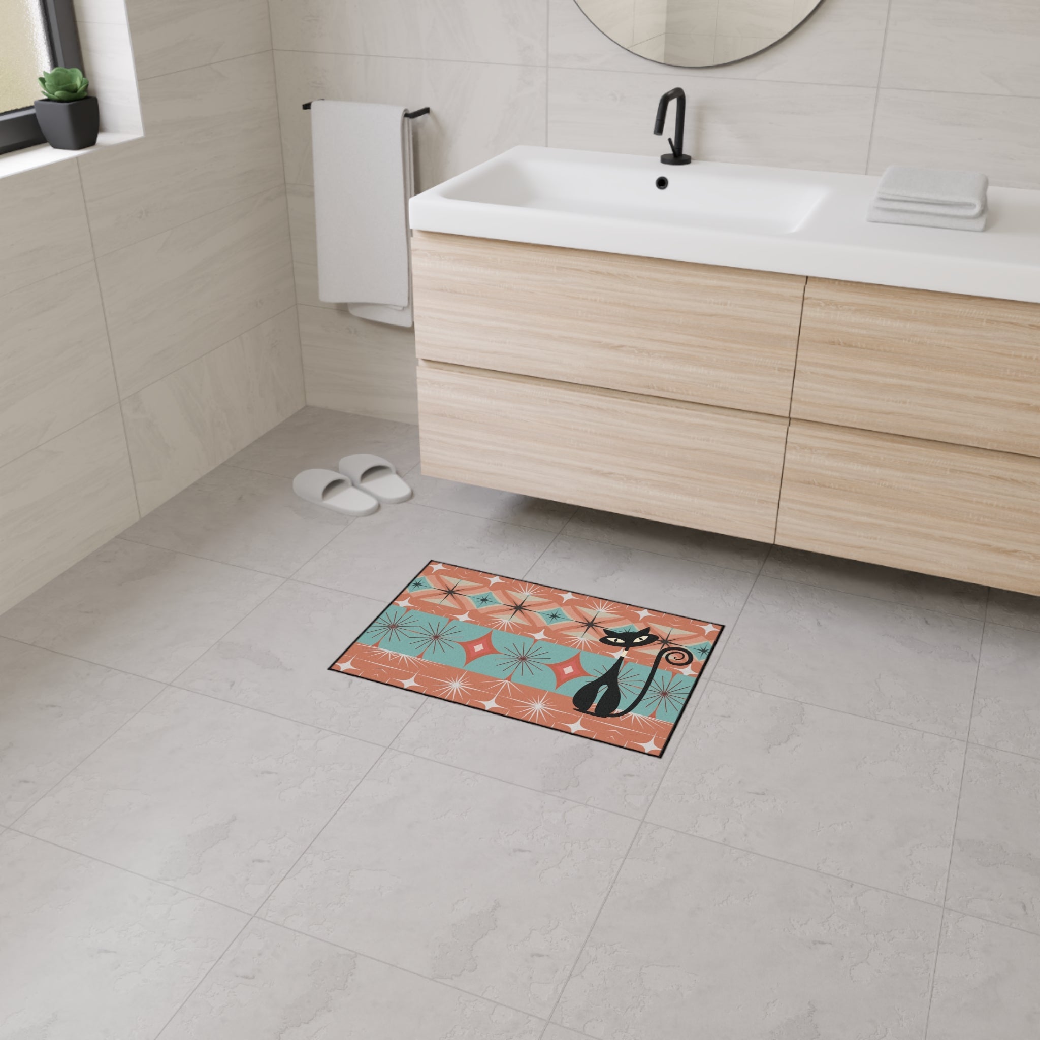 Kate McEnroe New York Atomic Cat Mid Century Modern Floor Mat, Retro Starburst RugDoor Mats18152788359321381718