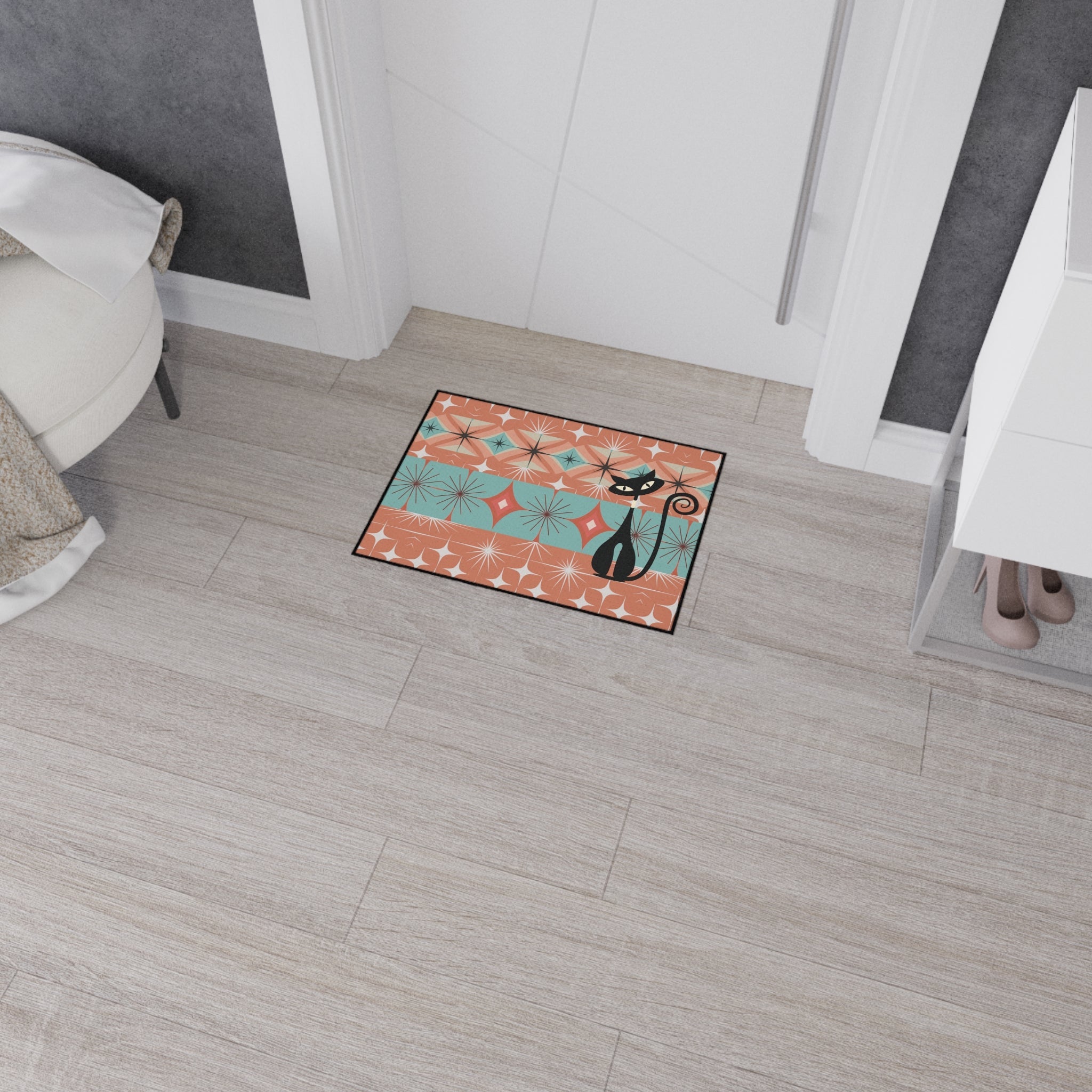 Kate McEnroe New York Atomic Cat Mid Century Modern Floor Mat, Retro Starburst RugDoor Mats18152788359321381718