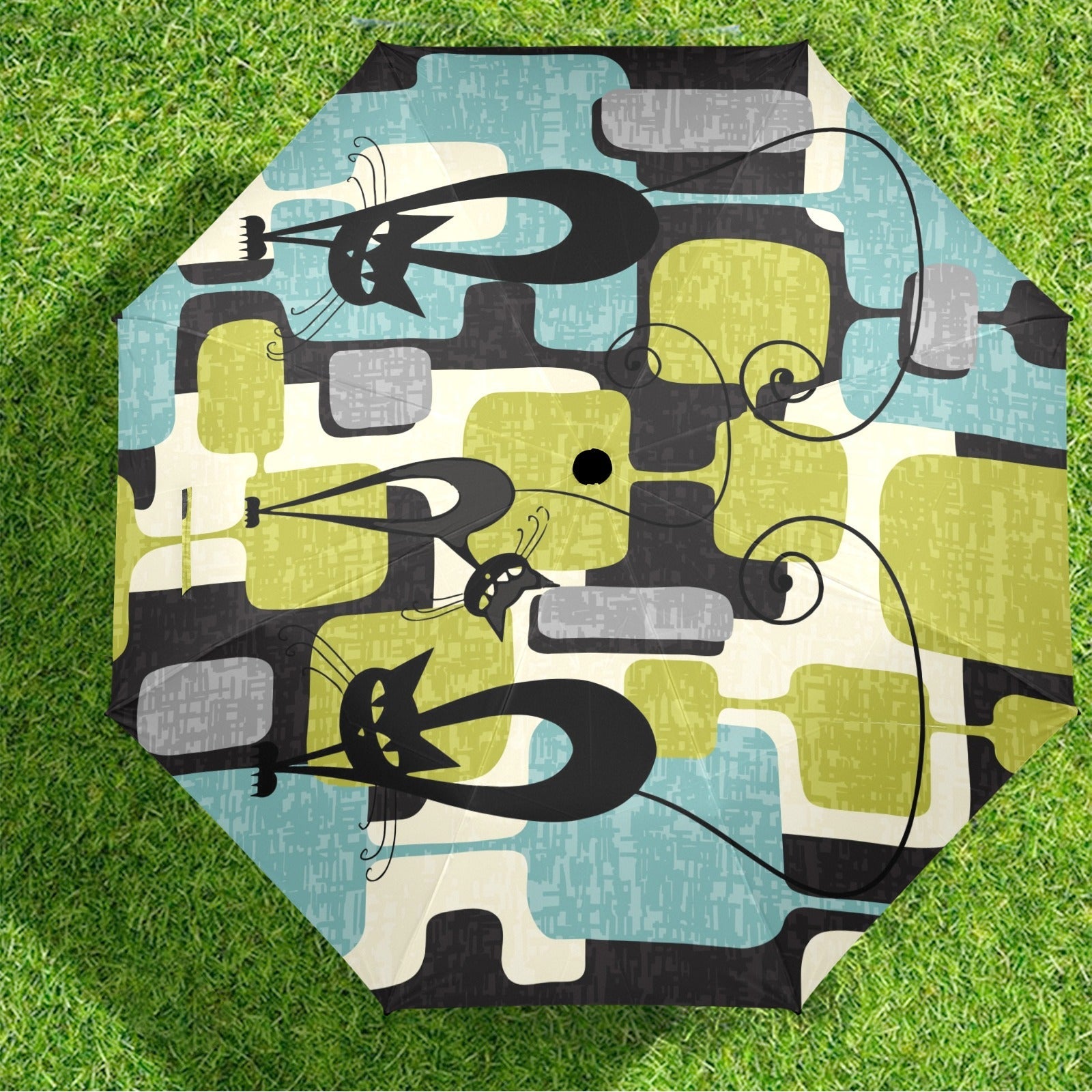 Kate McEnroe New York Atomic Cat Mid Century Modern Foldable Umbrella, Retro Geometric 50s Kitsch Travel Rain GearUmbrellas27669443613201683062