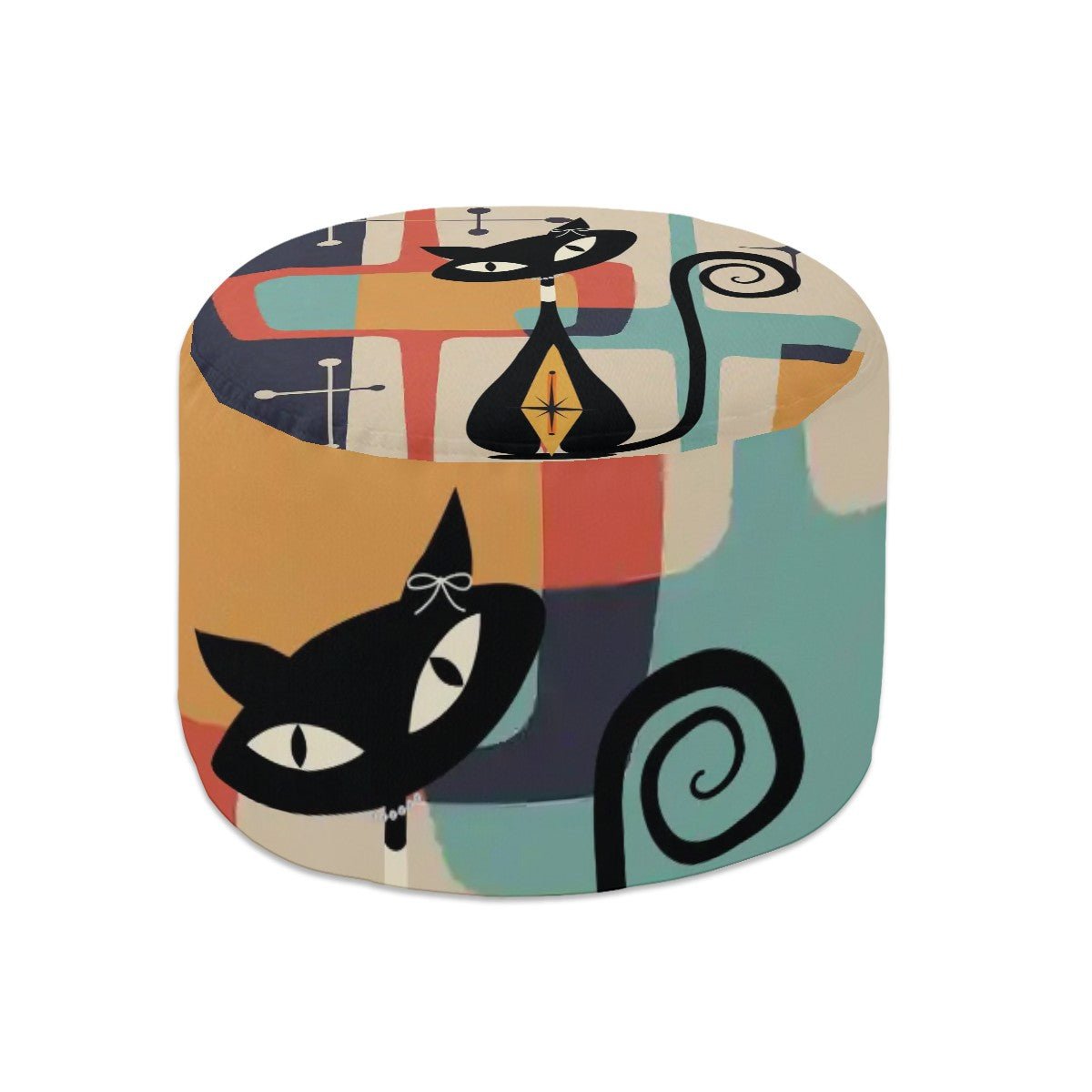 Kate McEnroe New York Atomic Cat Mid Century Modern Geometric Ottoman, Retro Teal, Mustard Yellow, Orange PoufOttomansZcAmmjqF5k