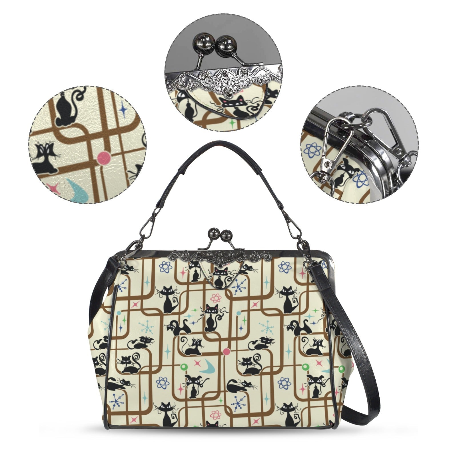 Kate McEnroe New York Atomic Cat Mid Century Modern Kisslock Purse, Retro Crossbody HandbagCrossbody BagsD3361304