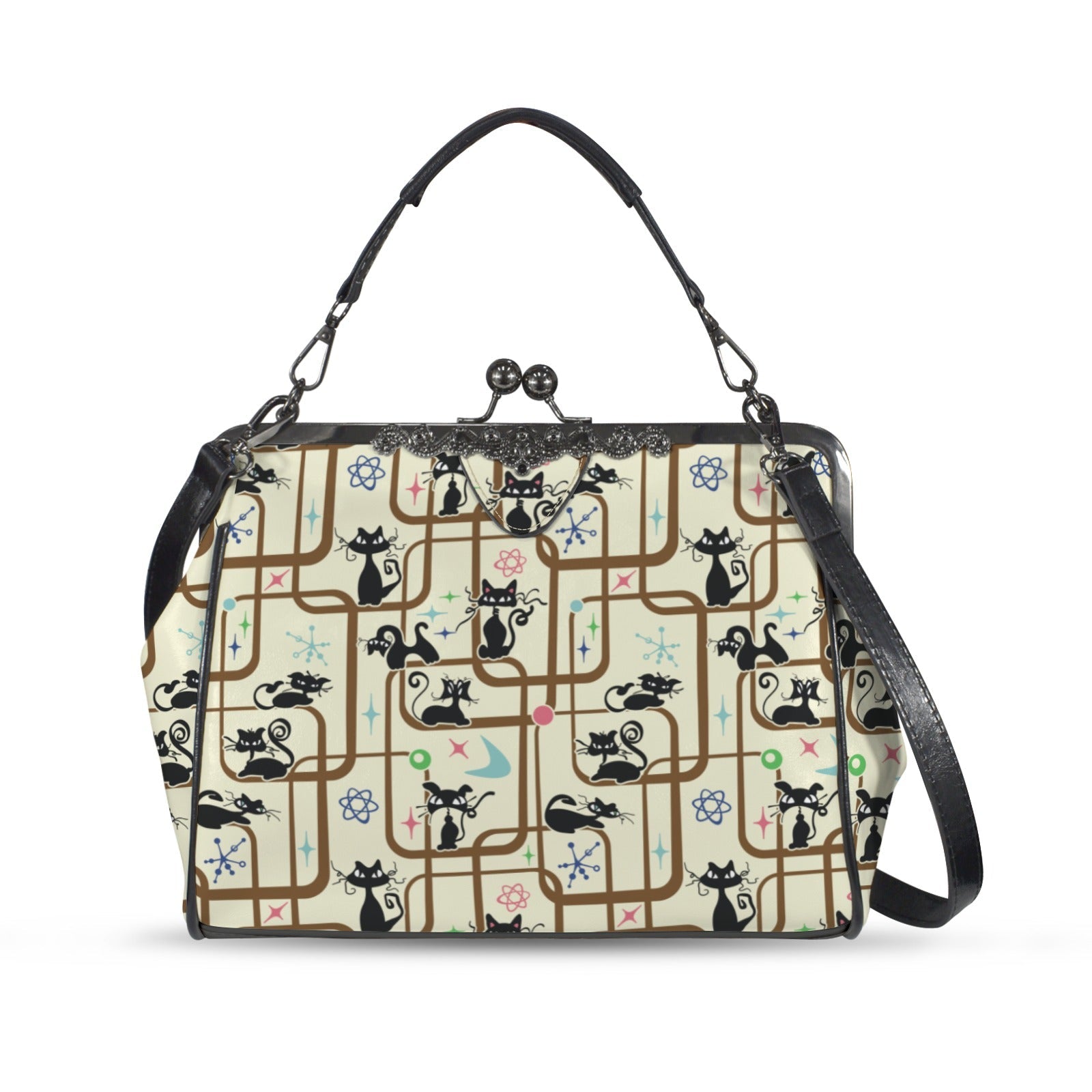 Kate McEnroe New York Atomic Cat Mid Century Modern Kisslock Purse, Retro Crossbody HandbagCrossbody BagsD3361304
