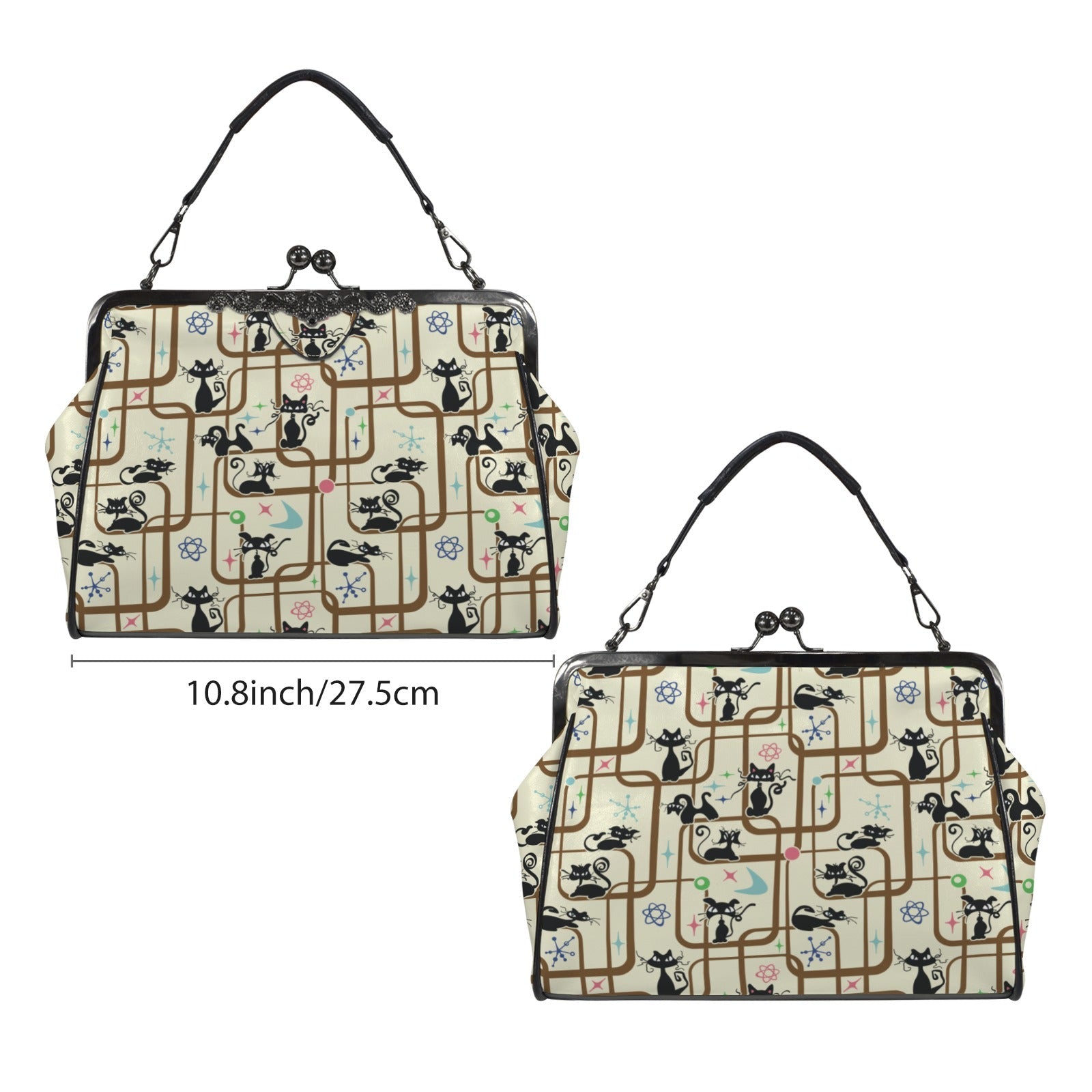 Kate McEnroe New York Atomic Cat Mid Century Modern Kisslock Purse, Retro Crossbody HandbagCrossbody BagsD3361304
