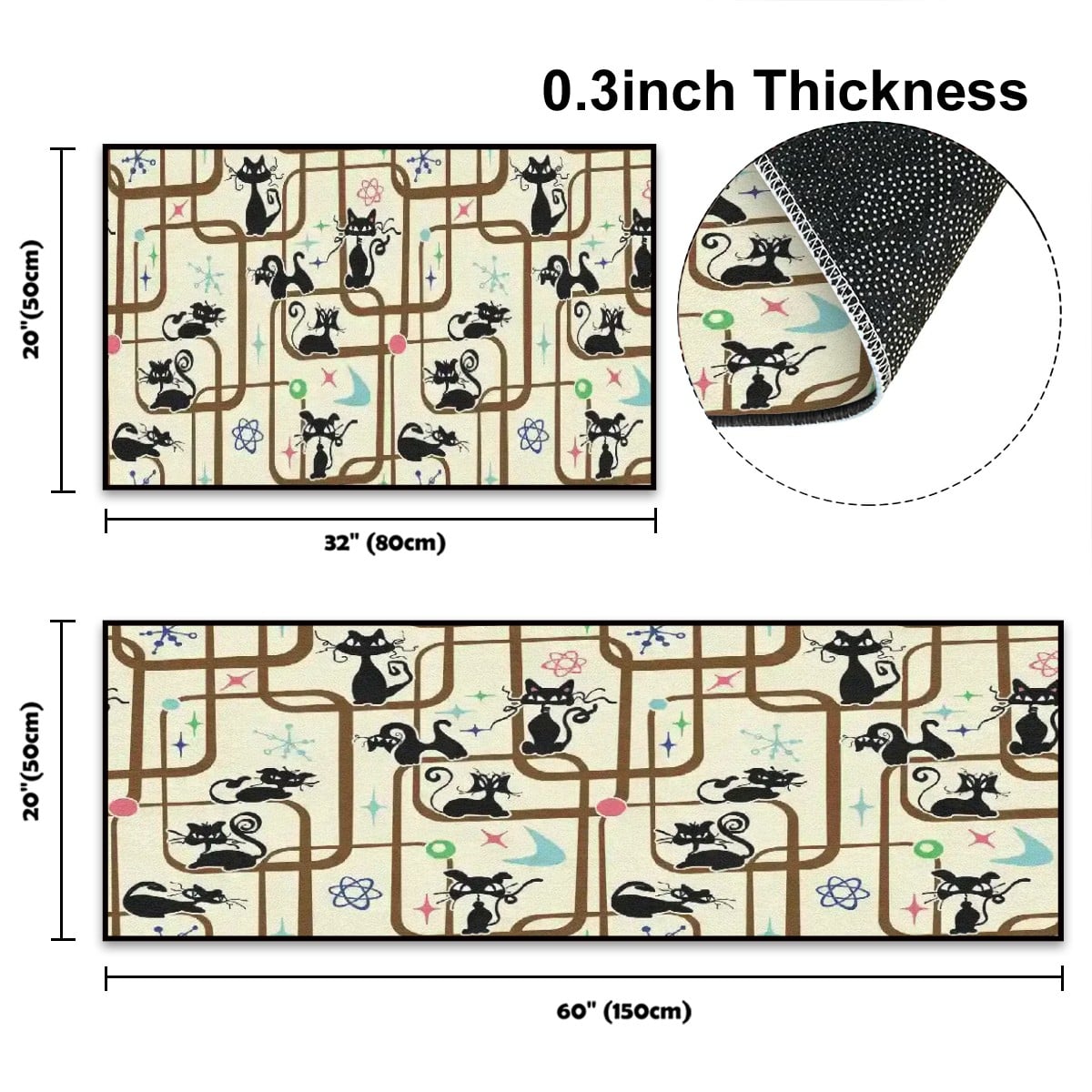 Kate McEnroe New York Atomic Cat Mid Century Modern Kitchen Mat Set Non Slip Retro Runner RugKitchen Floor MatsDNT0GZBUxl