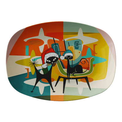 Kate McEnroe New York Atomic Cat Mid Century Modern Kitsch Christmas Holiday Serving PlatterServing PlattersPLAT-CAT-XMS