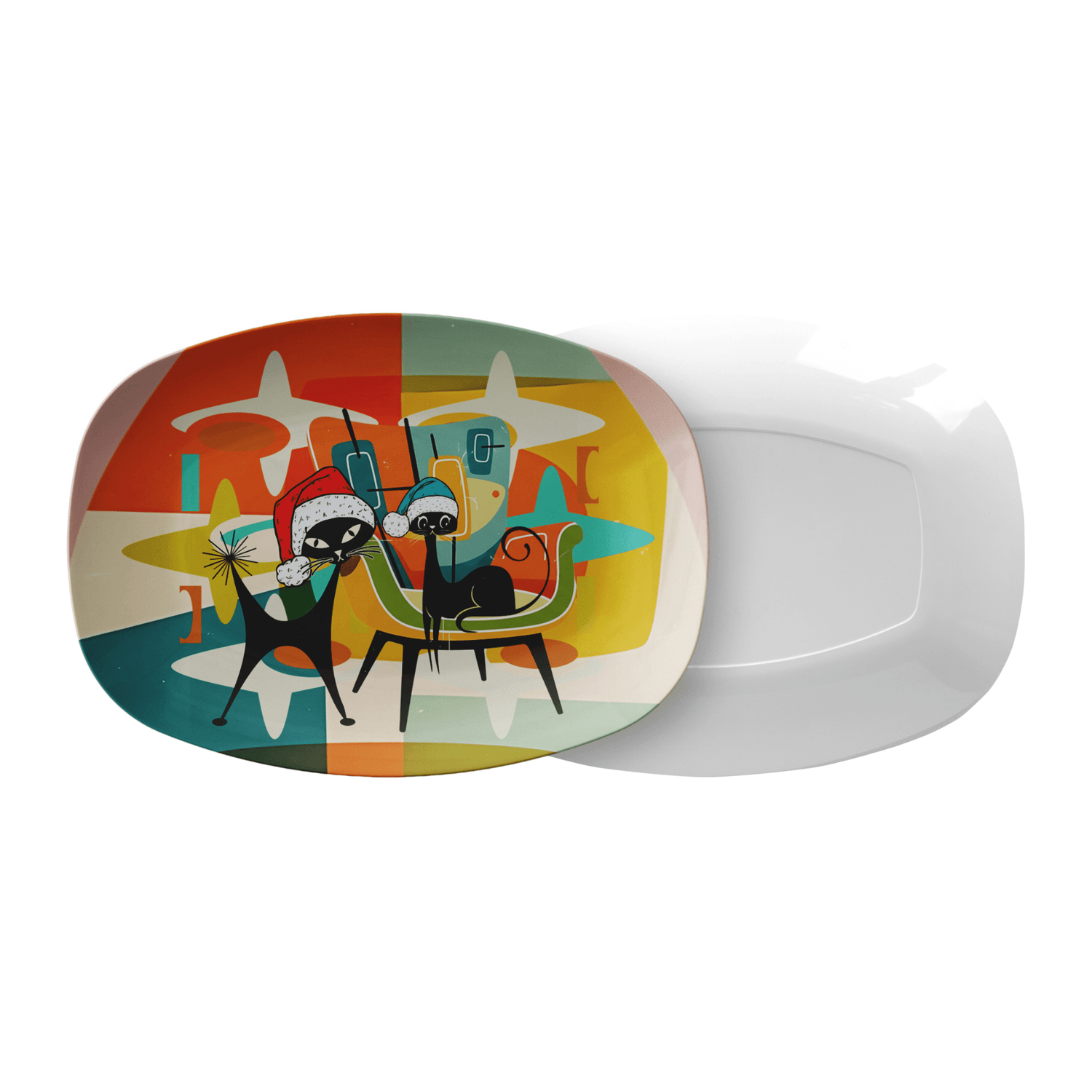 Kate McEnroe New York Atomic Cat Mid Century Modern Kitsch Christmas Holiday Serving PlatterServing PlattersPLAT-CAT-XMS