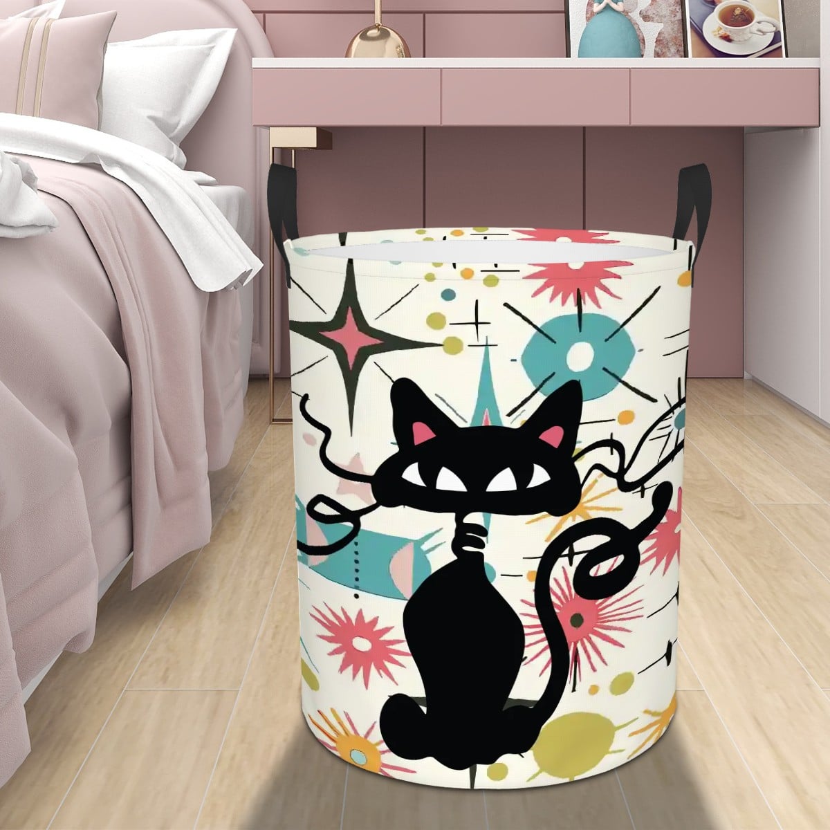 Kate McEnroe New York Atomic Cat Mid Century Modern Kitschy Retro Laundry BasketLaundry BasketsqLgmaEw0wK