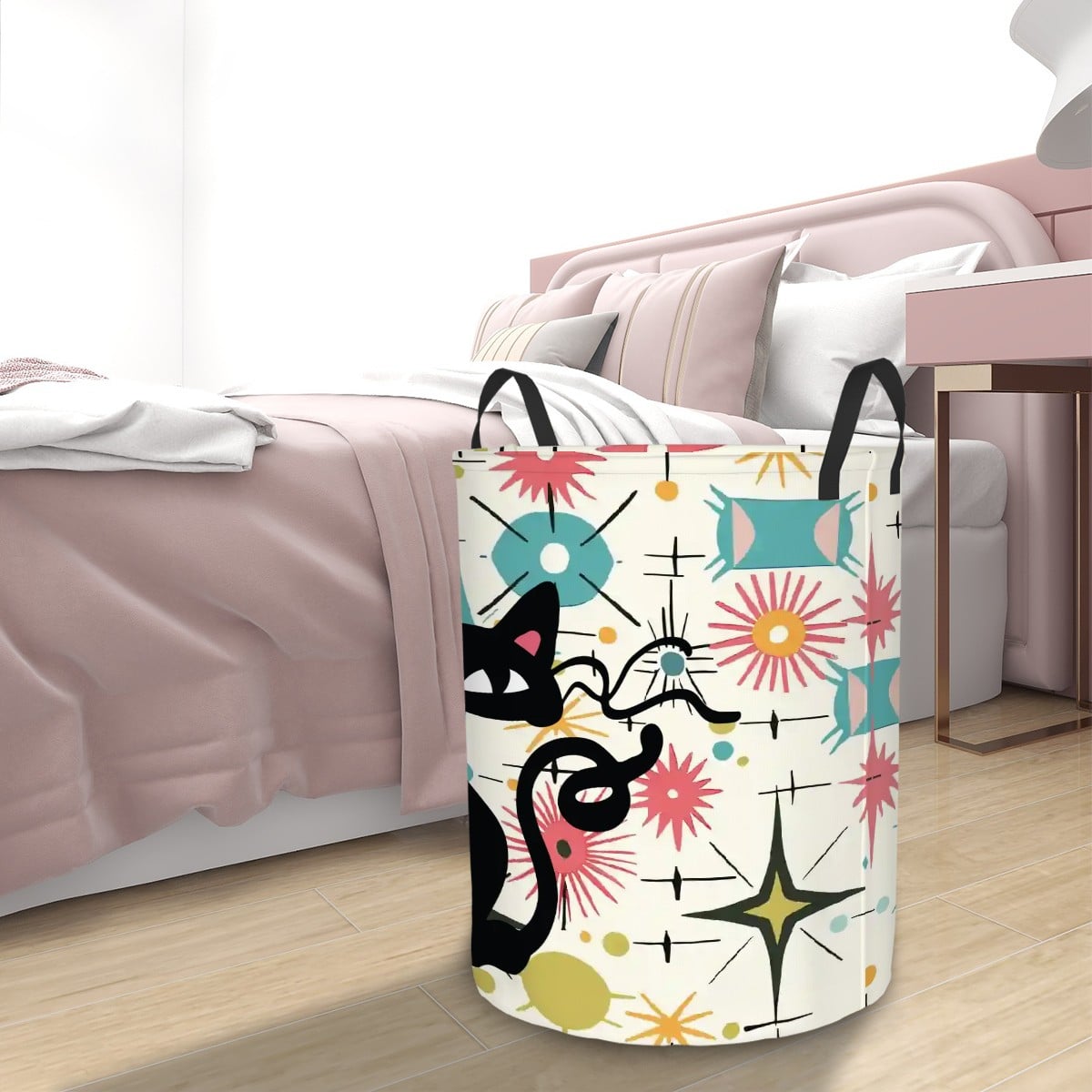 Kate McEnroe New York Atomic Cat Mid Century Modern Kitschy Retro Laundry BasketLaundry BasketsqLgmaEw0wK