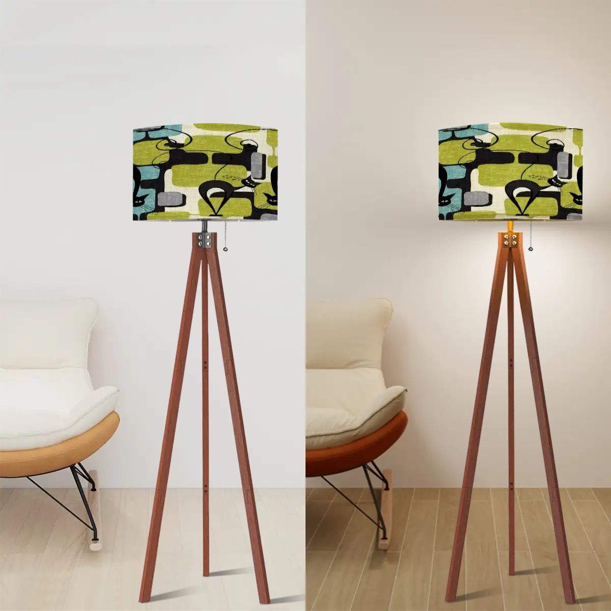 Kate McEnroe New York Atomic Cat Mid Century Modern Kitschy Retro Tripod Floor LampTripod Floor LampsBmNotV1eDk