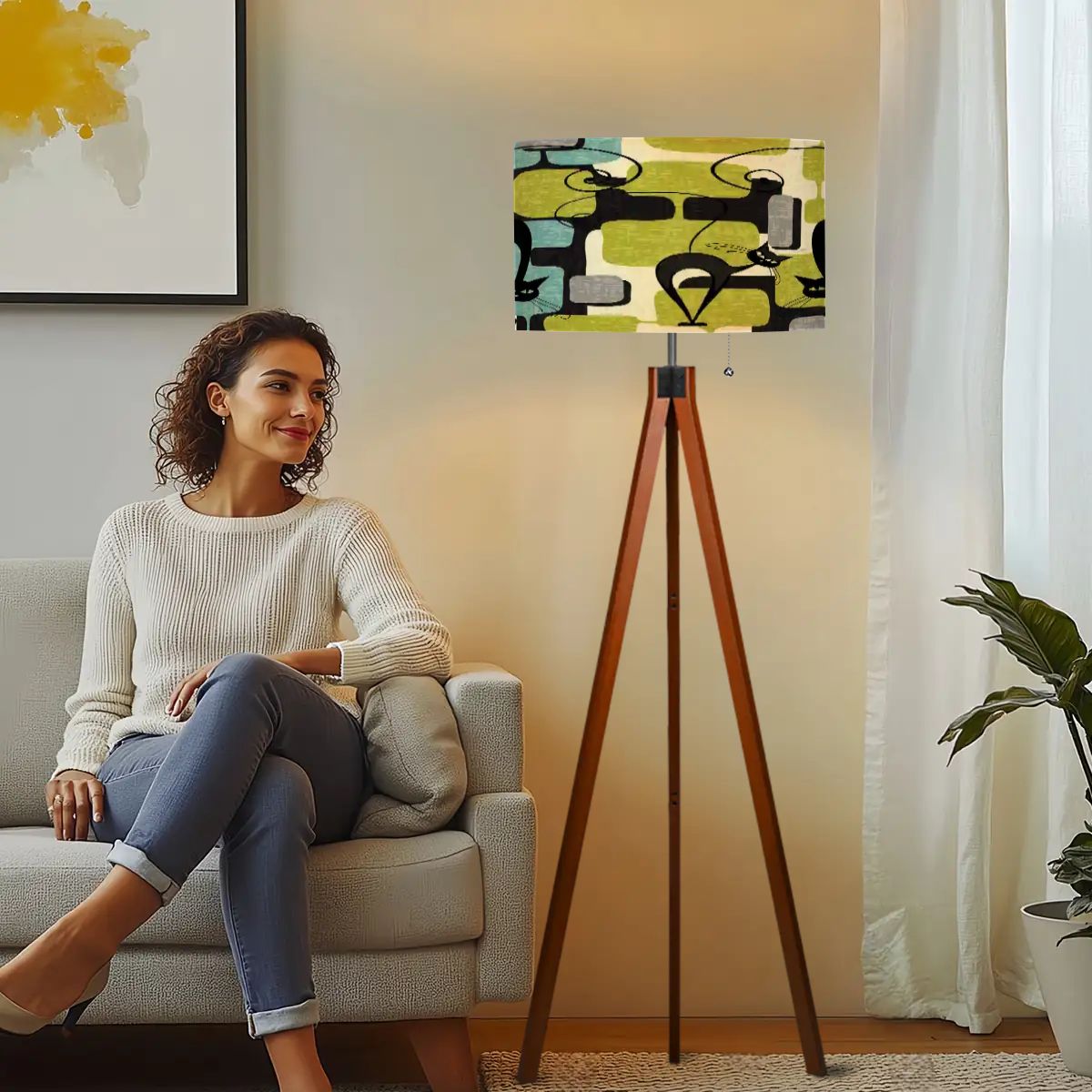 Kate McEnroe New York Atomic Cat Mid Century Modern Kitschy Retro Tripod Floor LampTripod Floor LampsBmNotV1eDk