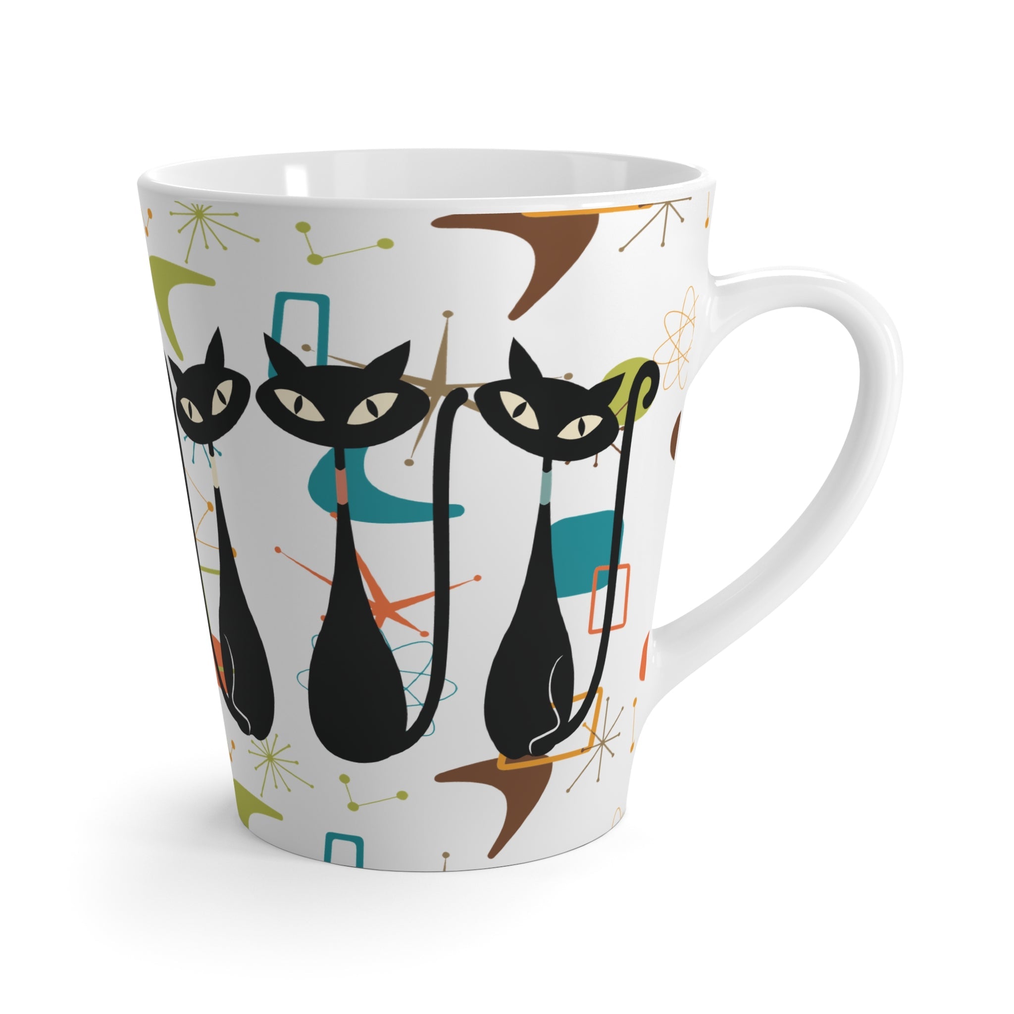 Kate McEnroe New York Atomic Cat Mid Century Modern Latte Mug, Retro Coffee Cup, Cat Lover&