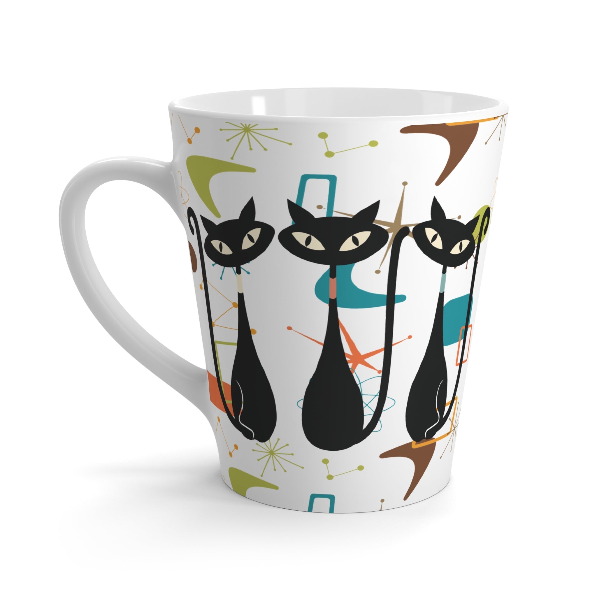 Kate McEnroe New York Atomic Cat Mid Century Modern Latte Mug, Retro Coffee Cup, Cat Lover&