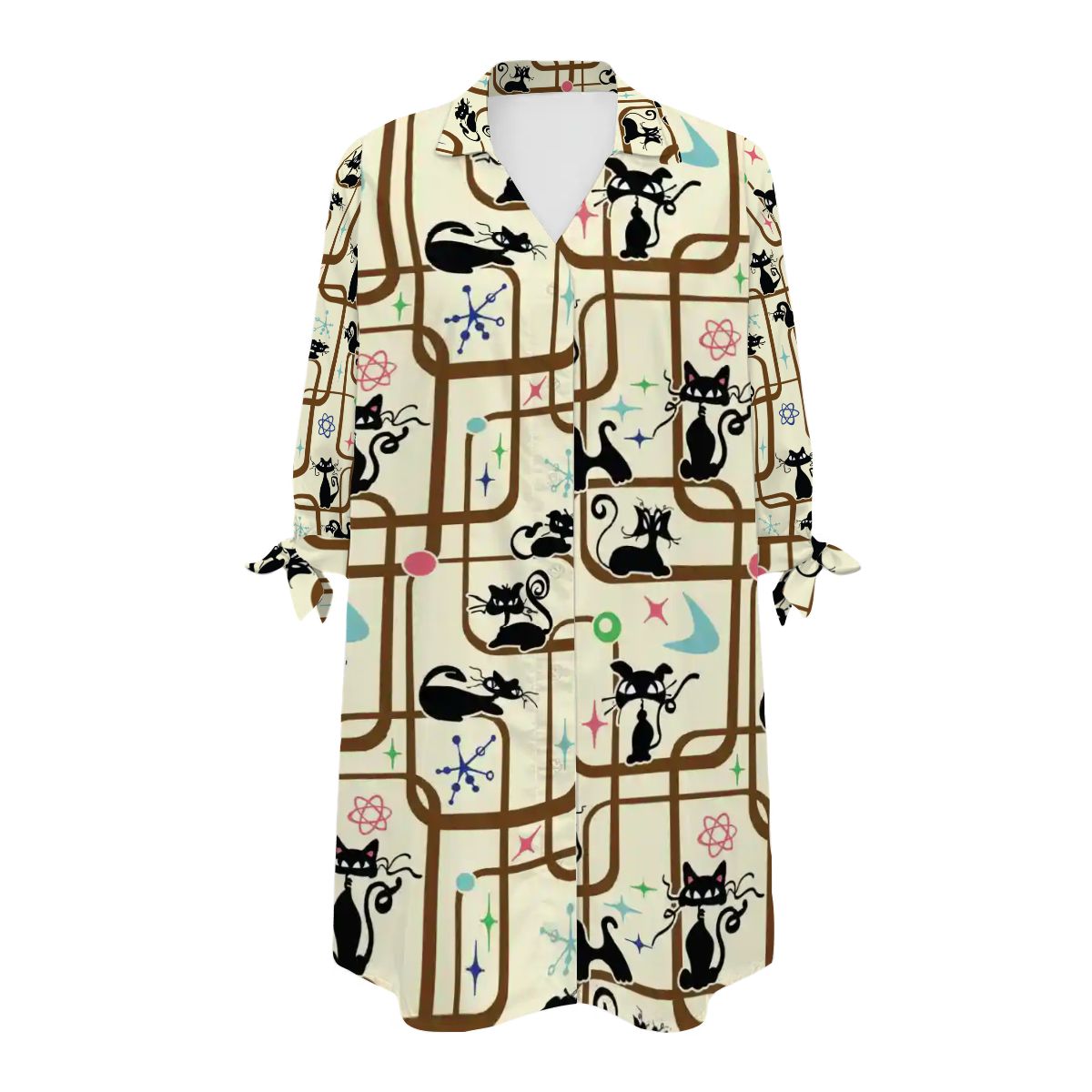 Kate McEnroe New York Atomic Cat Mid Century Modern Lounge Shirt Retro Beach Cover UpSwimsuits Cover UpsYXedCVhdCf