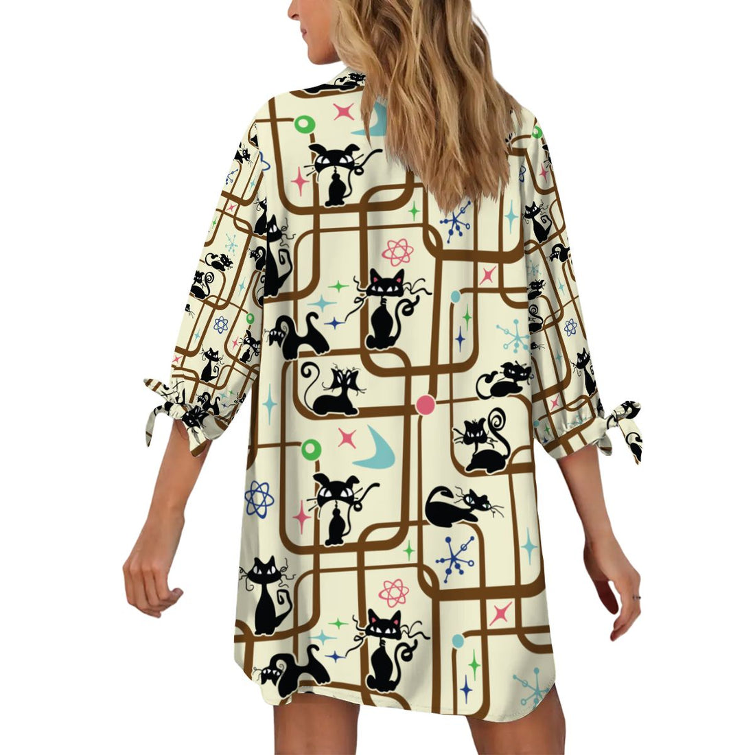Kate McEnroe New York Atomic Cat Mid Century Modern Lounge Shirt Retro Beach Cover UpSwimsuits Cover UpsYXedCVhdCf