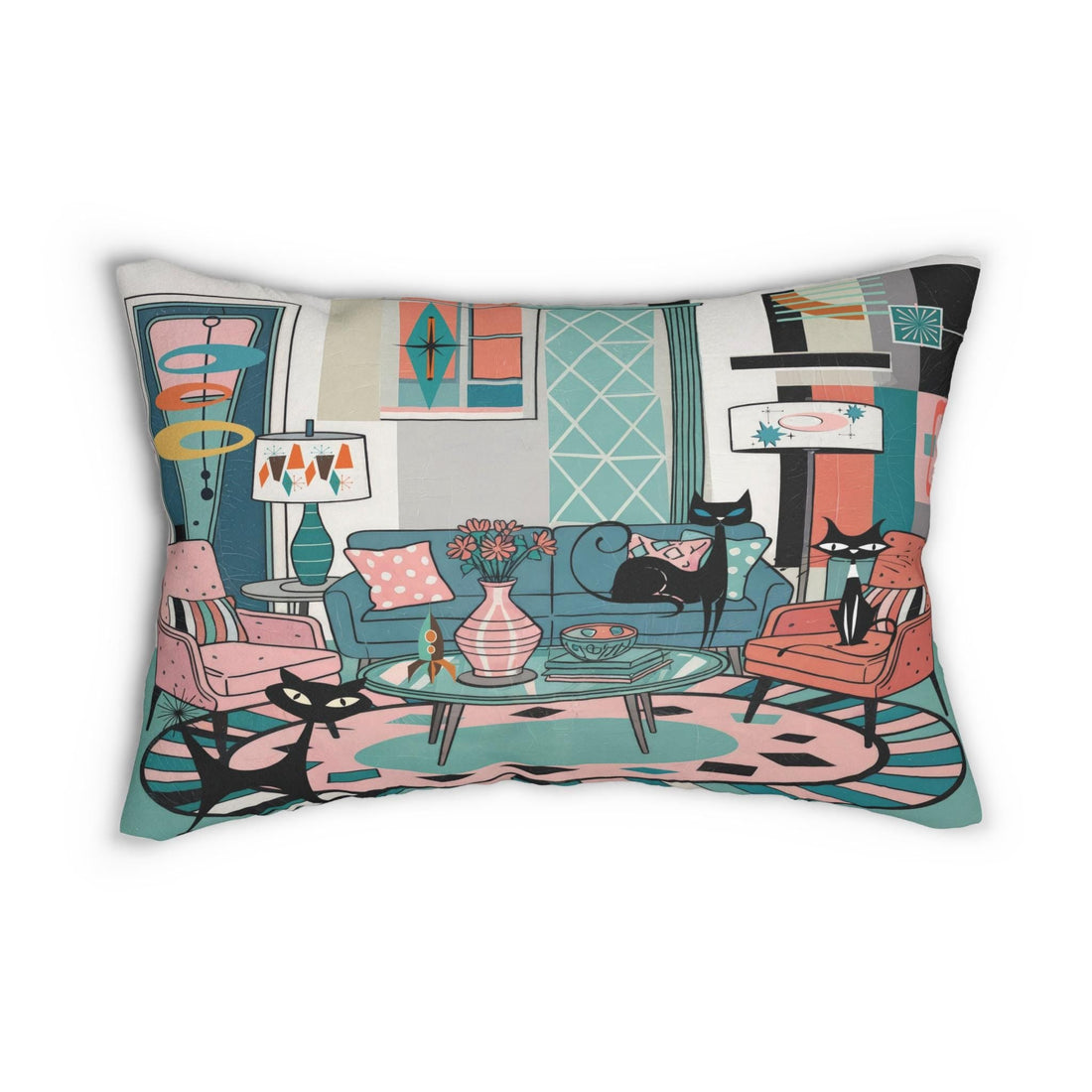 Kate McEnroe New York Atomic Cat Mid Century Modern Lumbar Pillow Retro 50s Lounge MCM Home AccentLumbar Pillows12169266006663350951