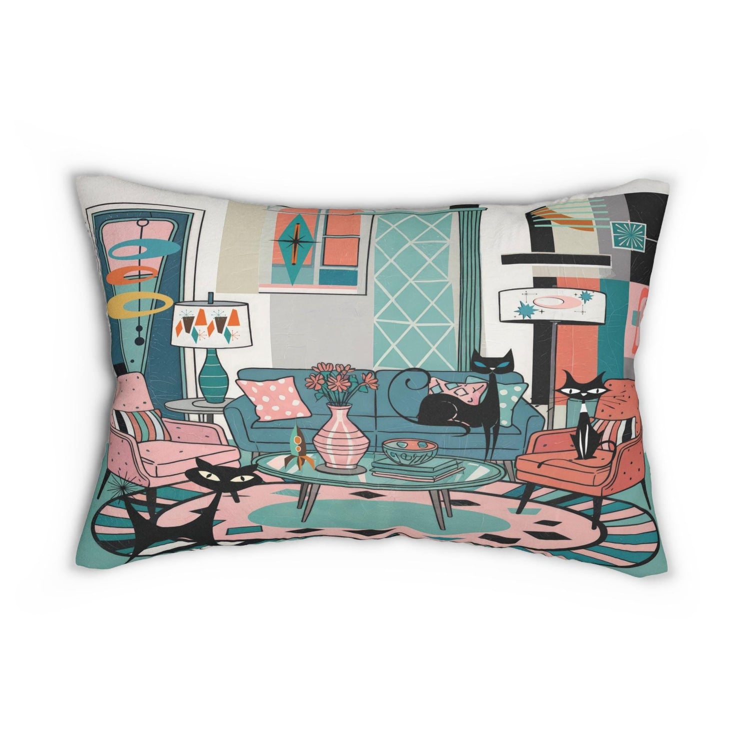 Kate McEnroe New York Atomic Cat Mid Century Modern Lumbar Pillow Retro 50s Lounge MCM Home AccentLumbar Pillows12169266006663350951
