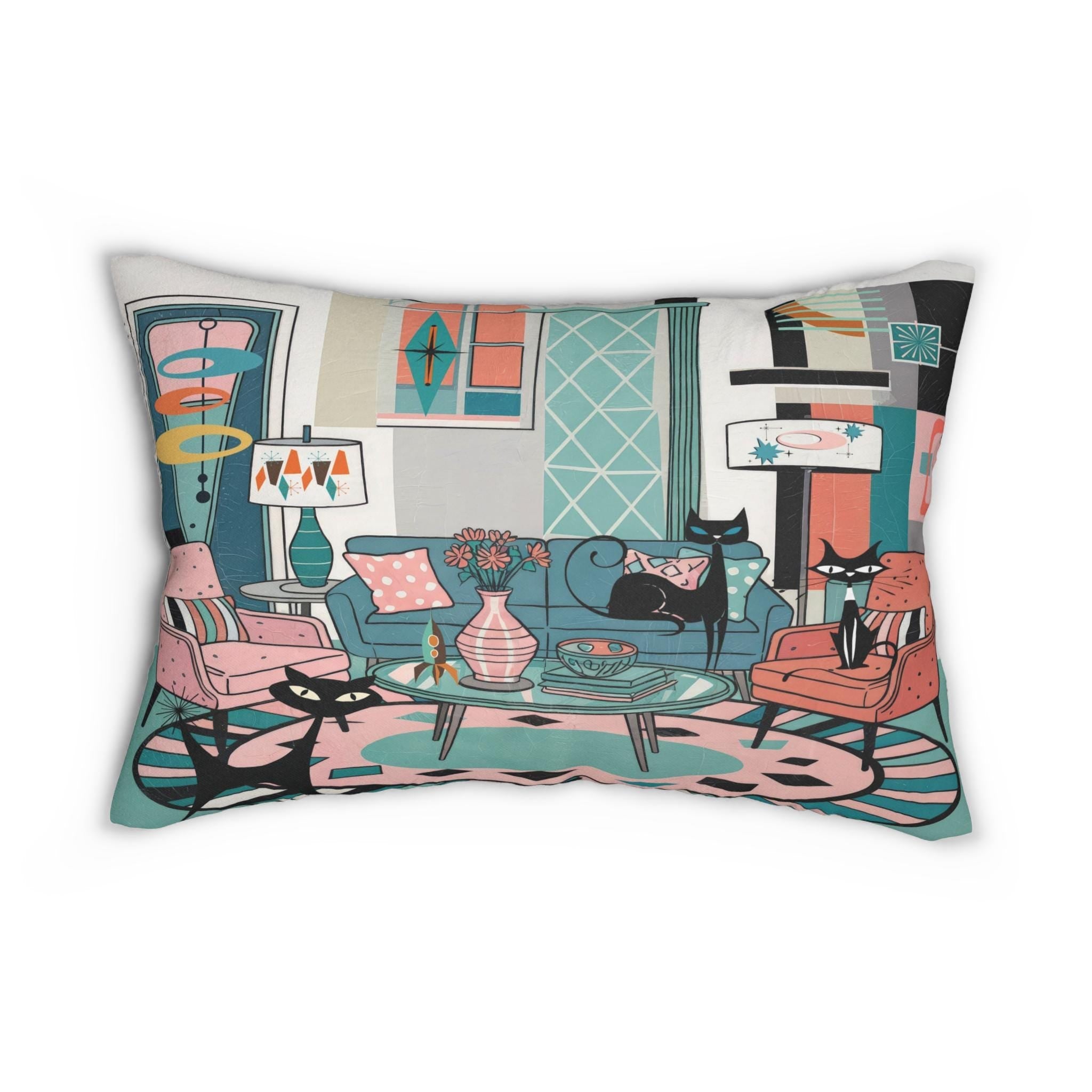 Kate McEnroe New York Atomic Cat Mid Century Modern Lumbar Pillow Retro 50s Lounge MCM Home AccentLumbar Pillows12169266006663350951