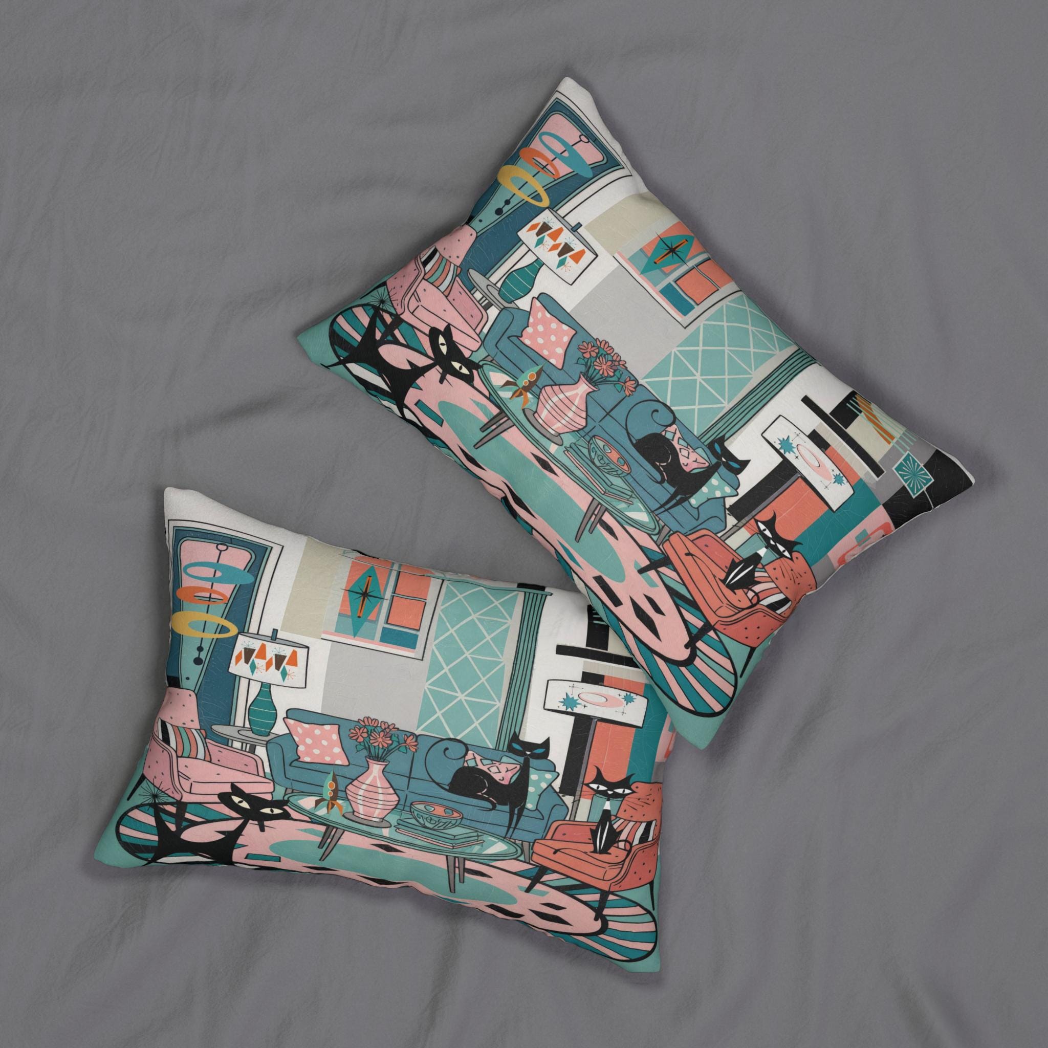 Kate McEnroe New York Atomic Cat Mid Century Modern Lumbar Pillow Retro 50s Lounge MCM Home AccentLumbar Pillows12169266006663350951