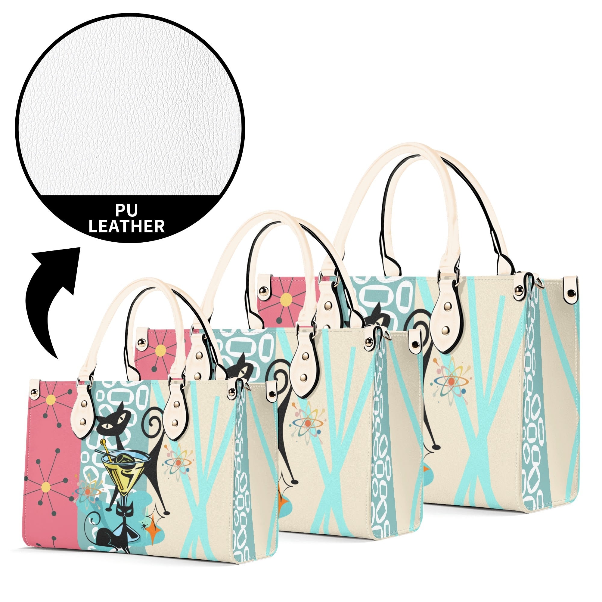 Kate McEnroe New York Atomic Cat Mid Century Modern Martini Satchel, Retro Pink Aqua Mod Starburst Shoulder BagHandbagsY57X9ELW - 1