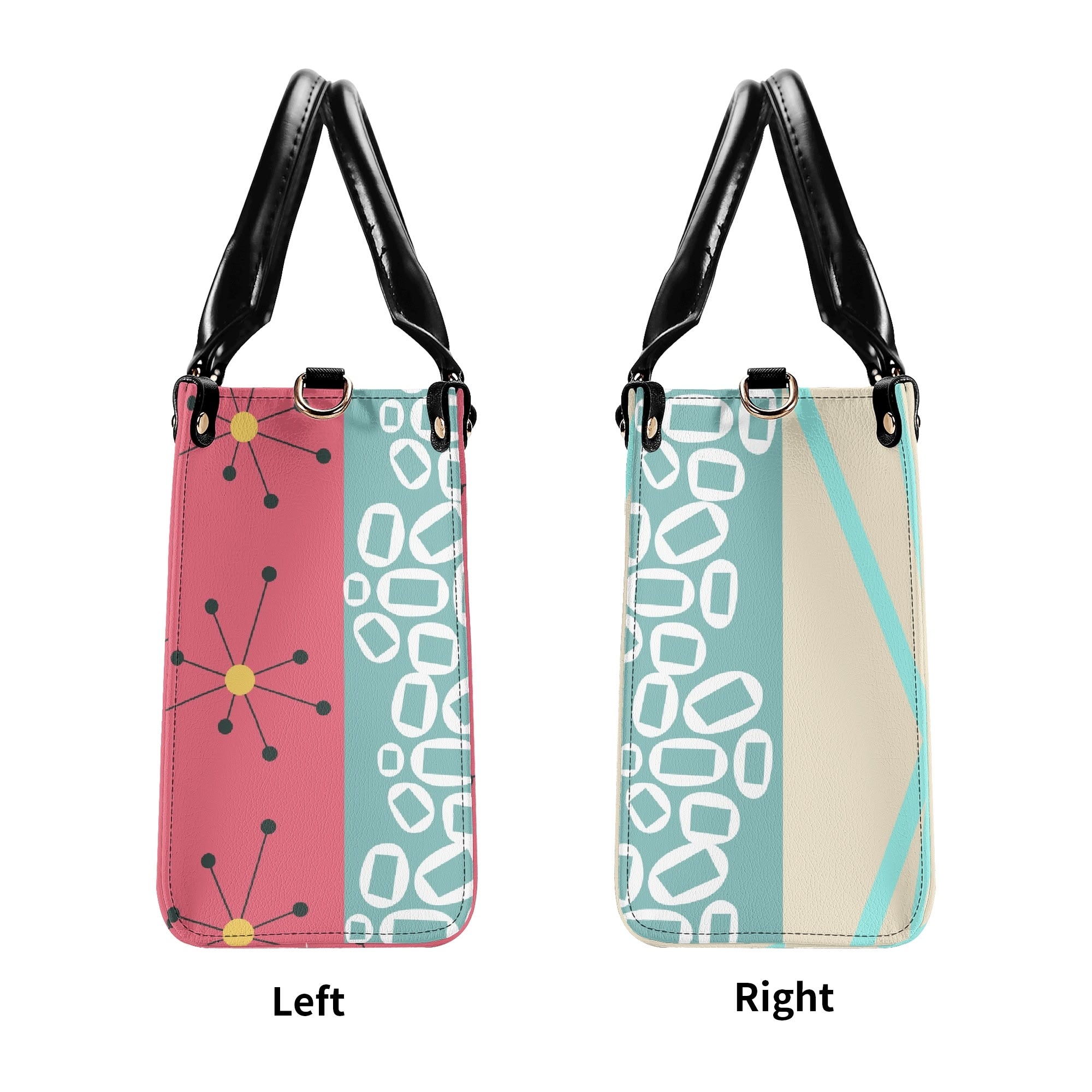Kate McEnroe New York Atomic Cat Mid Century Modern Martini Satchel, Retro Pink Aqua Mod Starburst Shoulder BagHandbagsY57X9ELW - 1