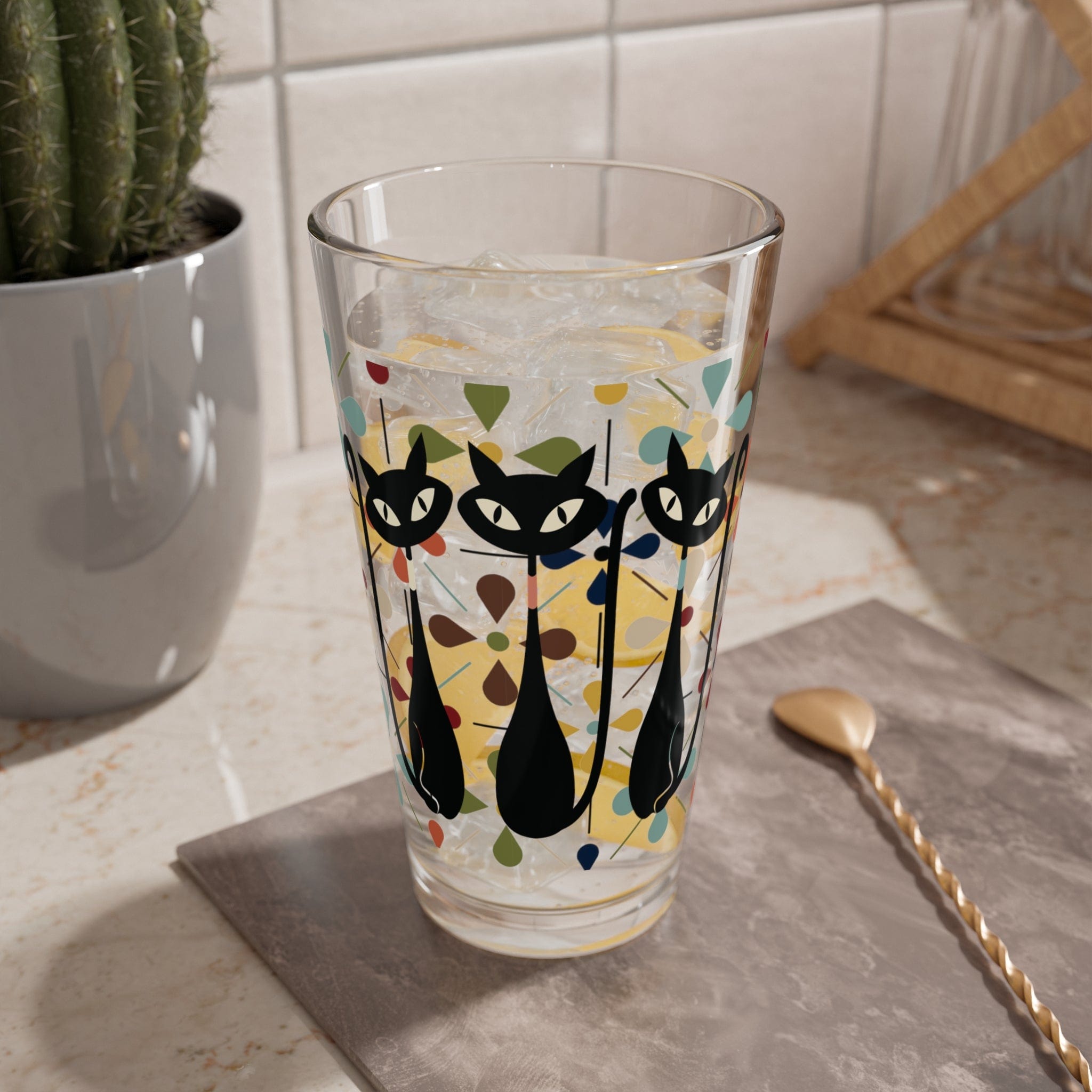 Kate McEnroe New York Atomic Cat Mid Century Modern Mixing | Shaker | Serving Glass, Sexton Cat Cocktail Glass, Whimsical Barware, Retro DrinkwareMixing Glasses32977751329396997246