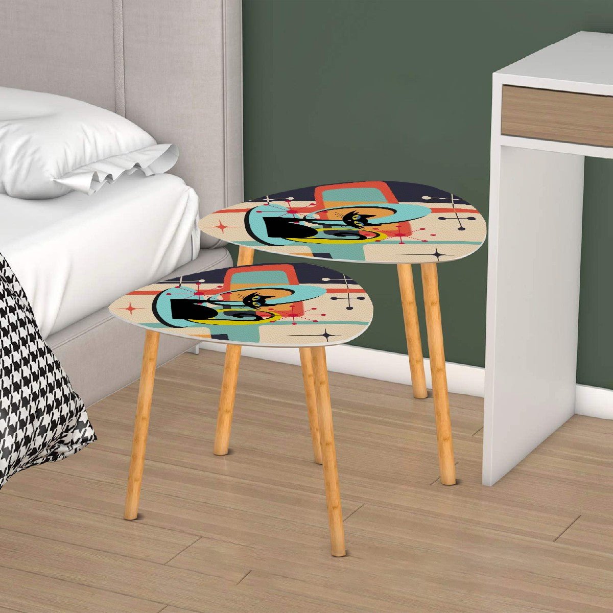 Kate McEnroe New York Atomic Cat Mid Century Modern Nesting Tables, Retro 60s Abstract Furniture Set, MCM Space Age Accent Coffee TablesAccent Tablese3gViyP0Hj