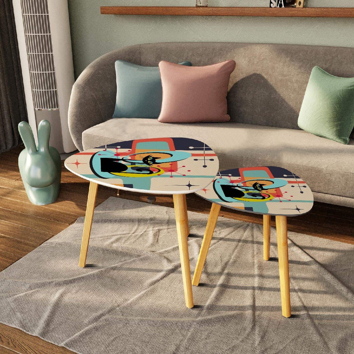 Kate McEnroe New York Atomic Cat Mid Century Modern Nesting Tables, Retro 60s Abstract Furniture Set, MCM Space Age Accent Coffee TablesAccent Tablese3gViyP0Hj