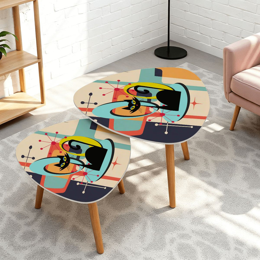Kate McEnroe New York Atomic Cat Mid Century Modern Nesting Tables, Retro 60s Abstract Furniture Set, MCM Space Age Accent Coffee TablesNesting TablesnDcOroHJthGTC