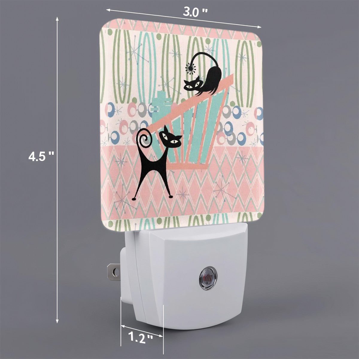 Kate McEnroe New York Atomic Cat Mid Century Modern Night Light, Retro 50s Kitsch Pink Teal Plug In LightNight LightsUeQolmakeC
