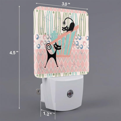 Kate McEnroe New York Atomic Cat Mid Century Modern Night Light, Retro 50s Kitsch Pink Teal Plug In LightNight LightsUeQolmakeC