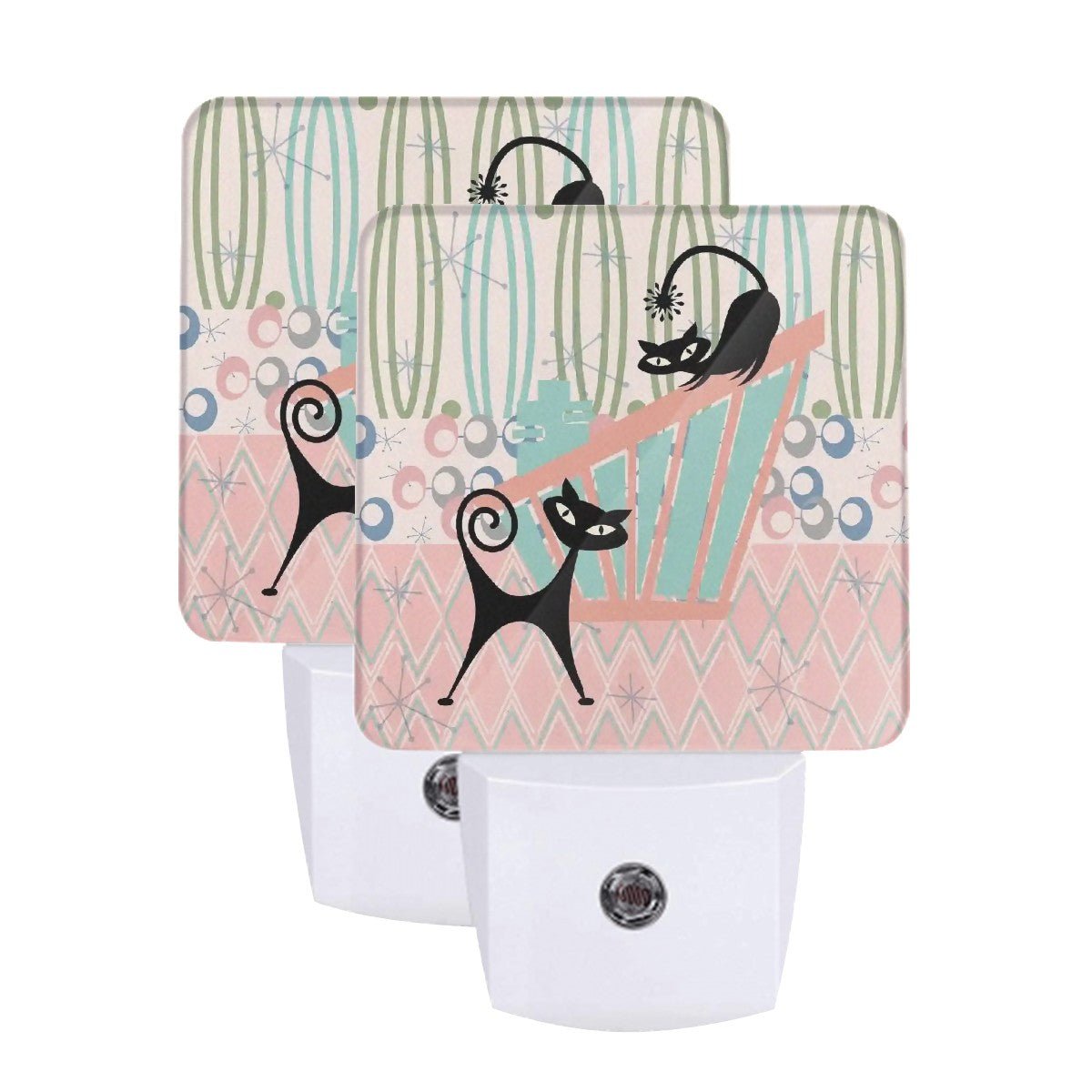 Kate McEnroe New York Atomic Cat Mid Century Modern Night Light, Retro 50s Kitsch Pink Teal Plug In LightNight LightsUeQolmakeC